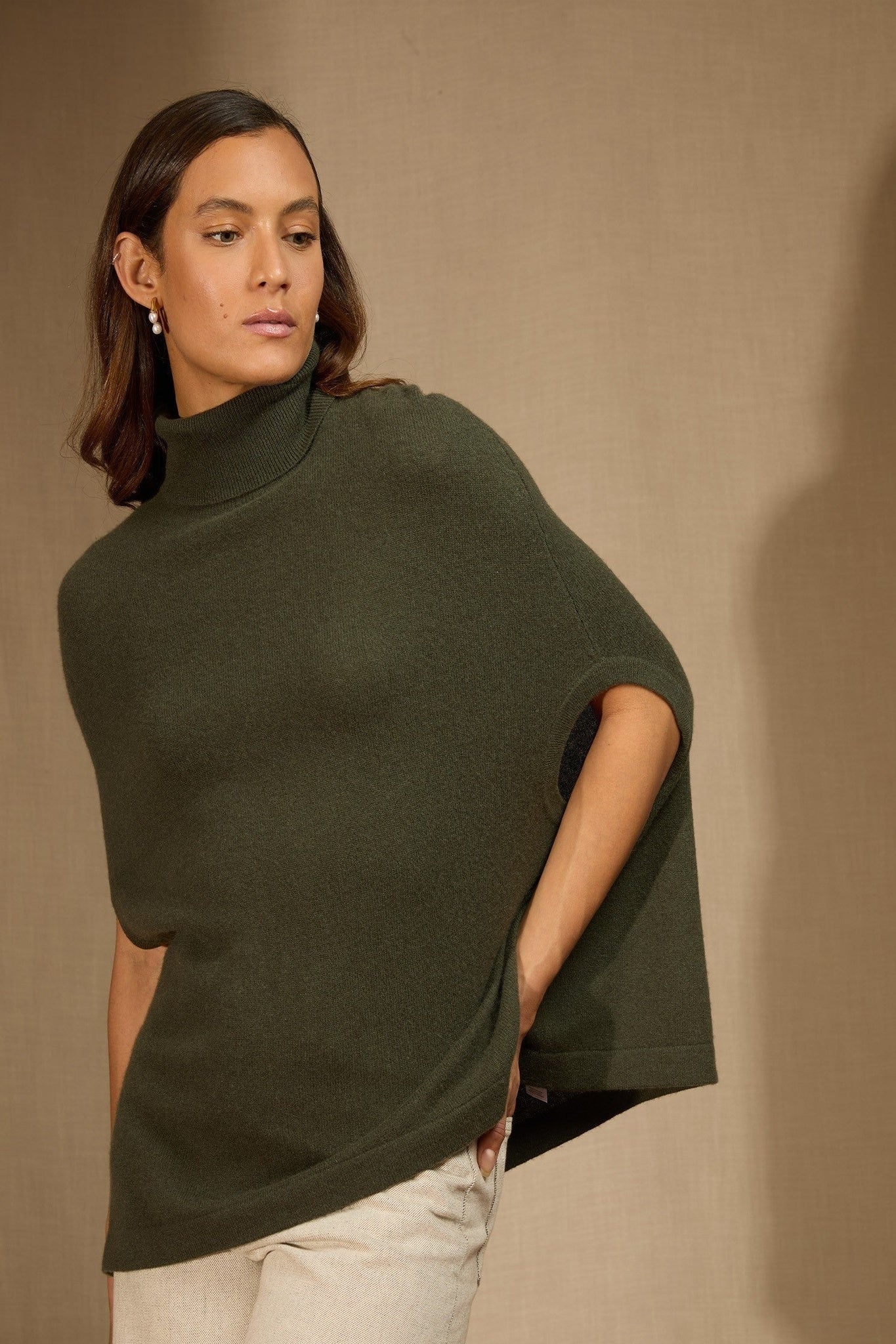 melina cape col roulé kaki 100% cachemire