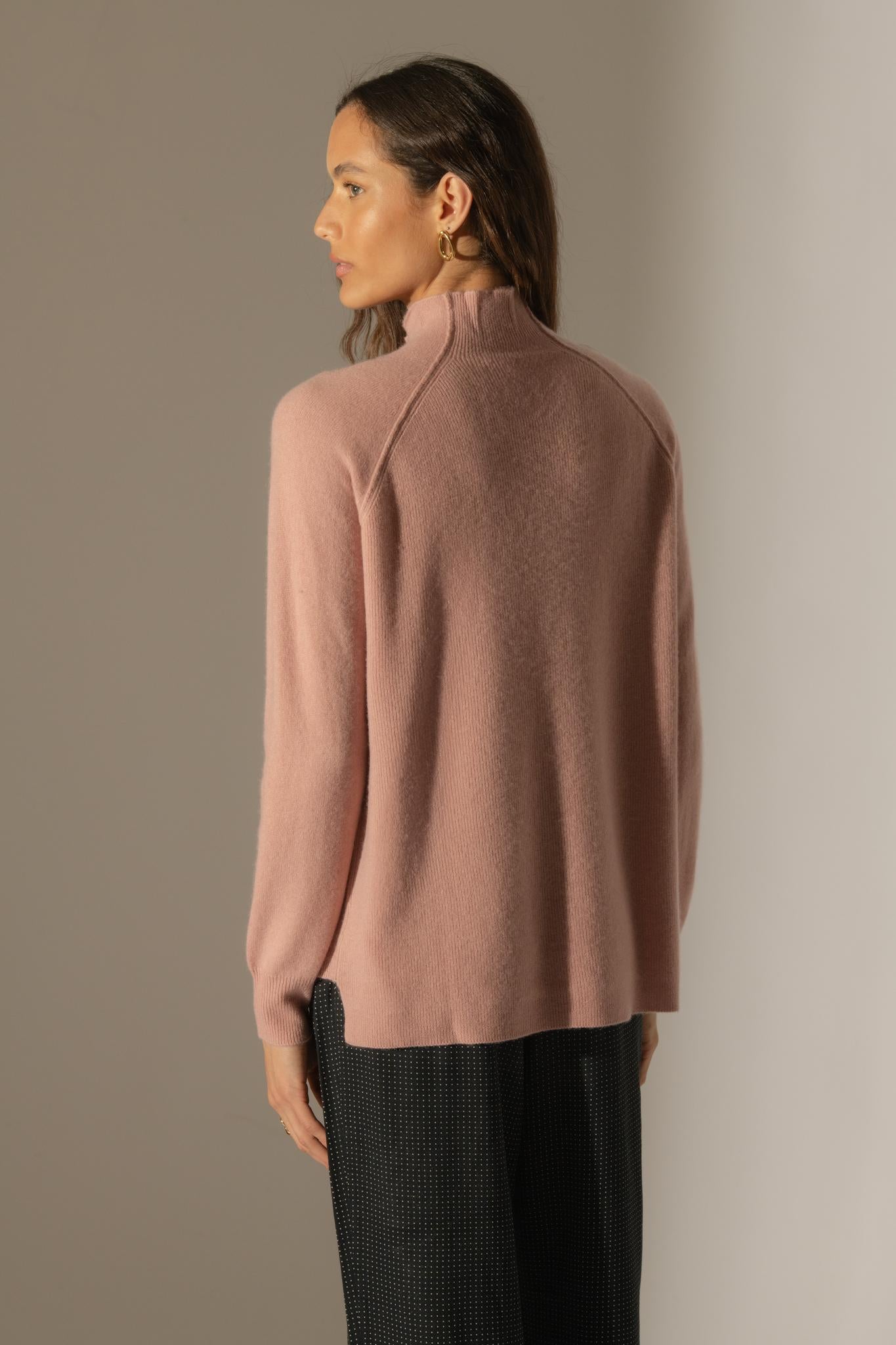 MOLLAYRA pull col montant bois de rose 100% cachemire