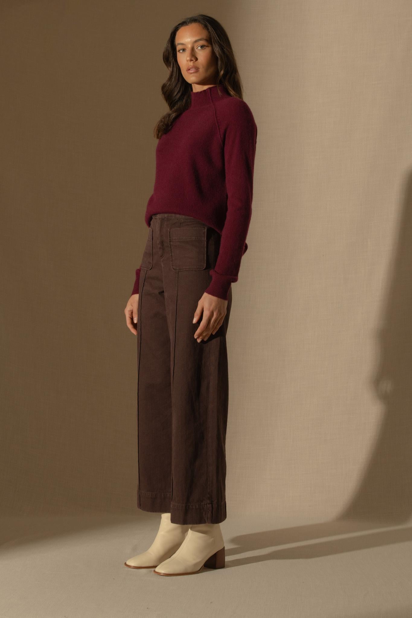 MOLLAYRA pull col montant bordeaux 100% cachemire