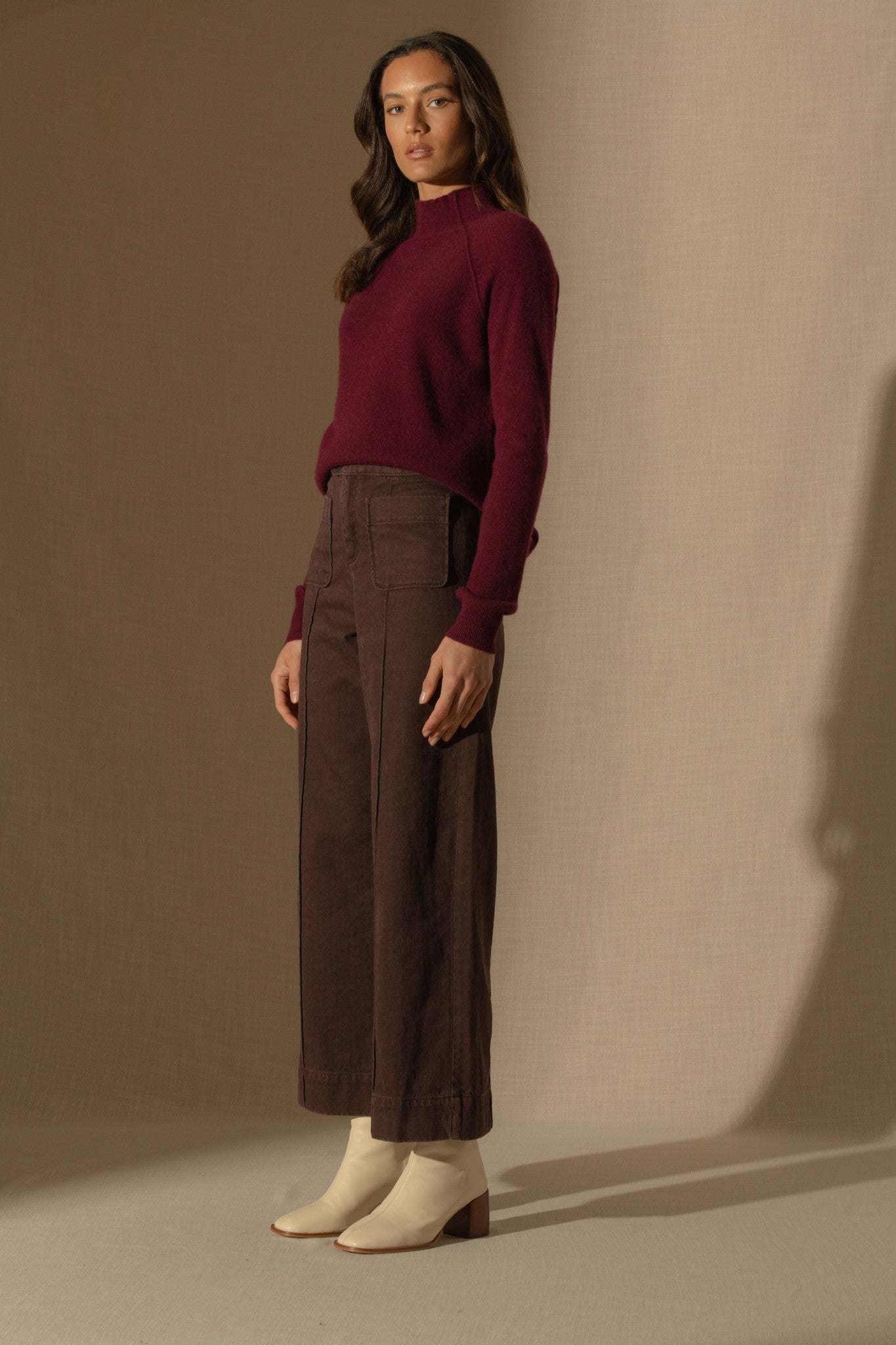 mollayra pull col montant bordeaux 100% cachemire