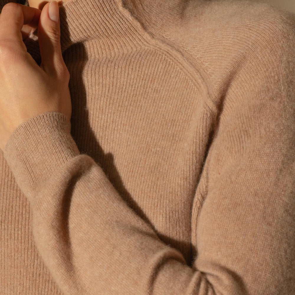 MOLLAYRA pull col montant camel chiné 100% cachemire