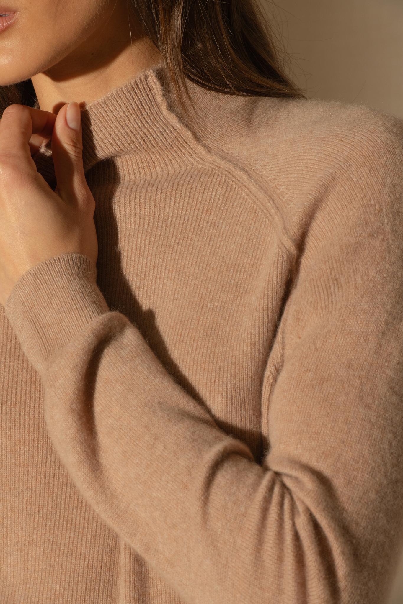 MOLLAYRA pull col montant camel chiné 100% cachemire