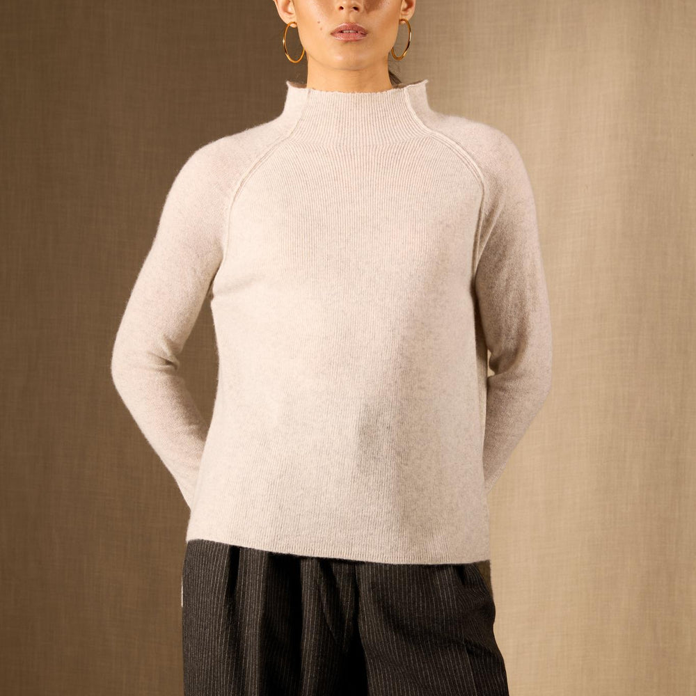 MOLLAYRA pull col montant gris perle chiné 100% cachemire