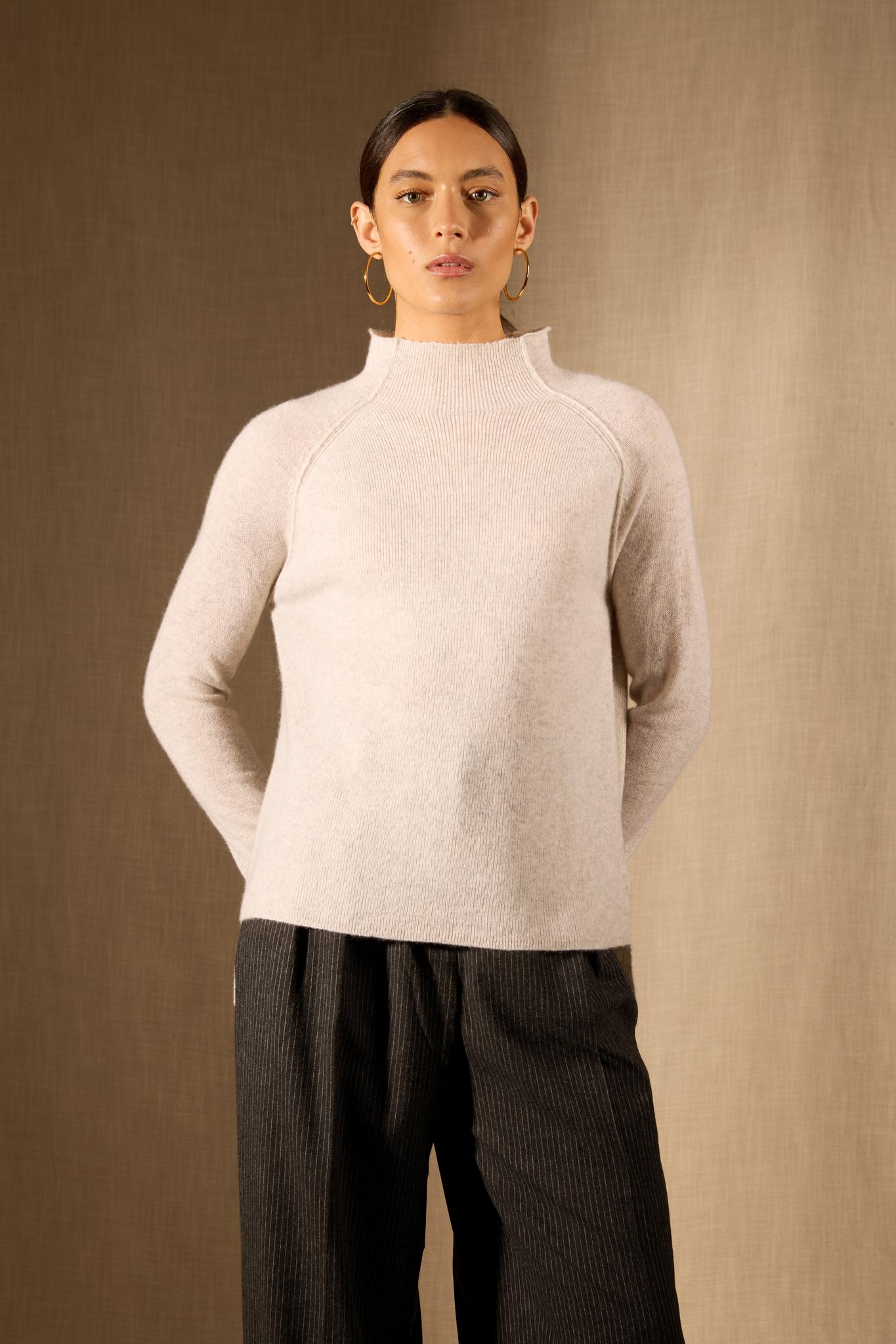 MOLLAYRA pull col montant gris perle chiné 100% cachemire