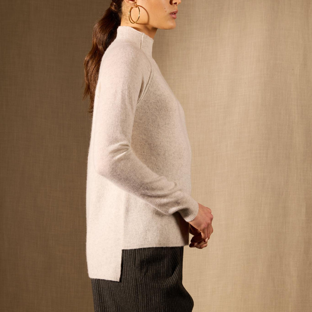MOLLAYRA pull col montant gris perle chiné 100% cachemire