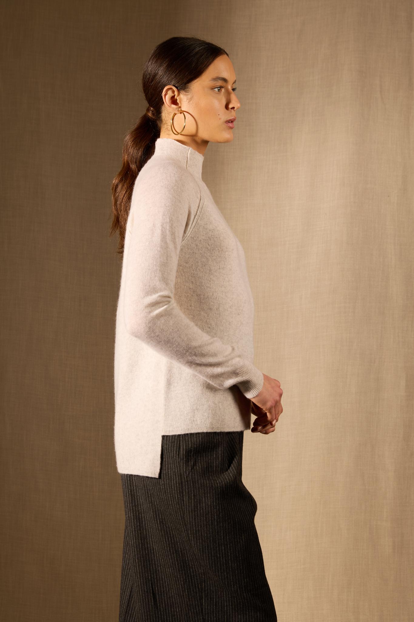 MOLLAYRA pull col montant gris perle chiné 100% cachemire