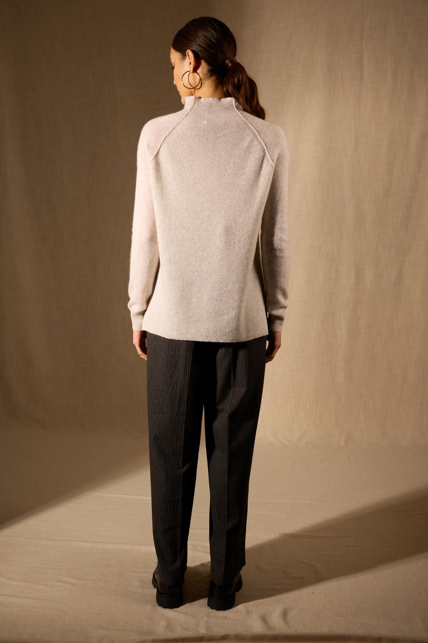 MOLLAYRA pull col montant gris perle chiné 100% cachemire