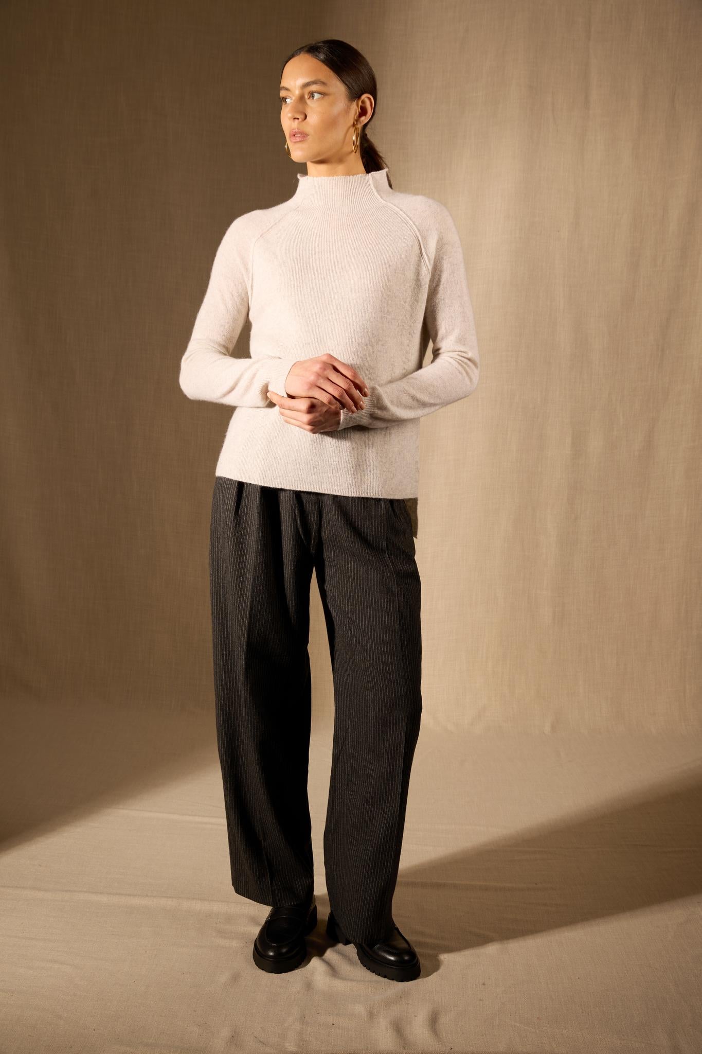 MOLLAYRA pull col montant gris perle chiné 100% cachemire