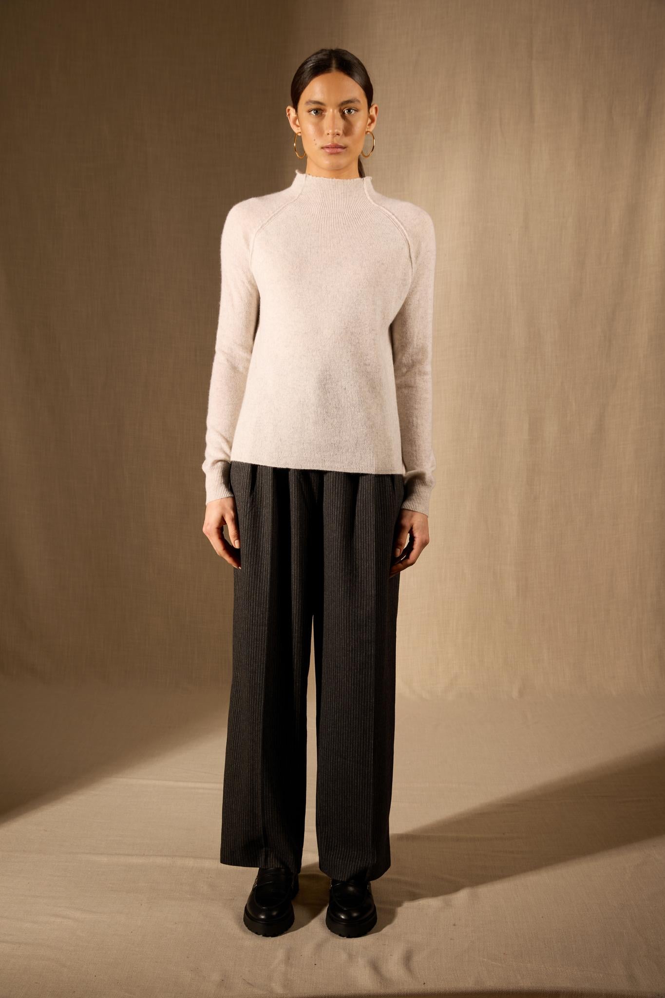 MOLLAYRA pull col montant gris perle chiné 100% cachemire