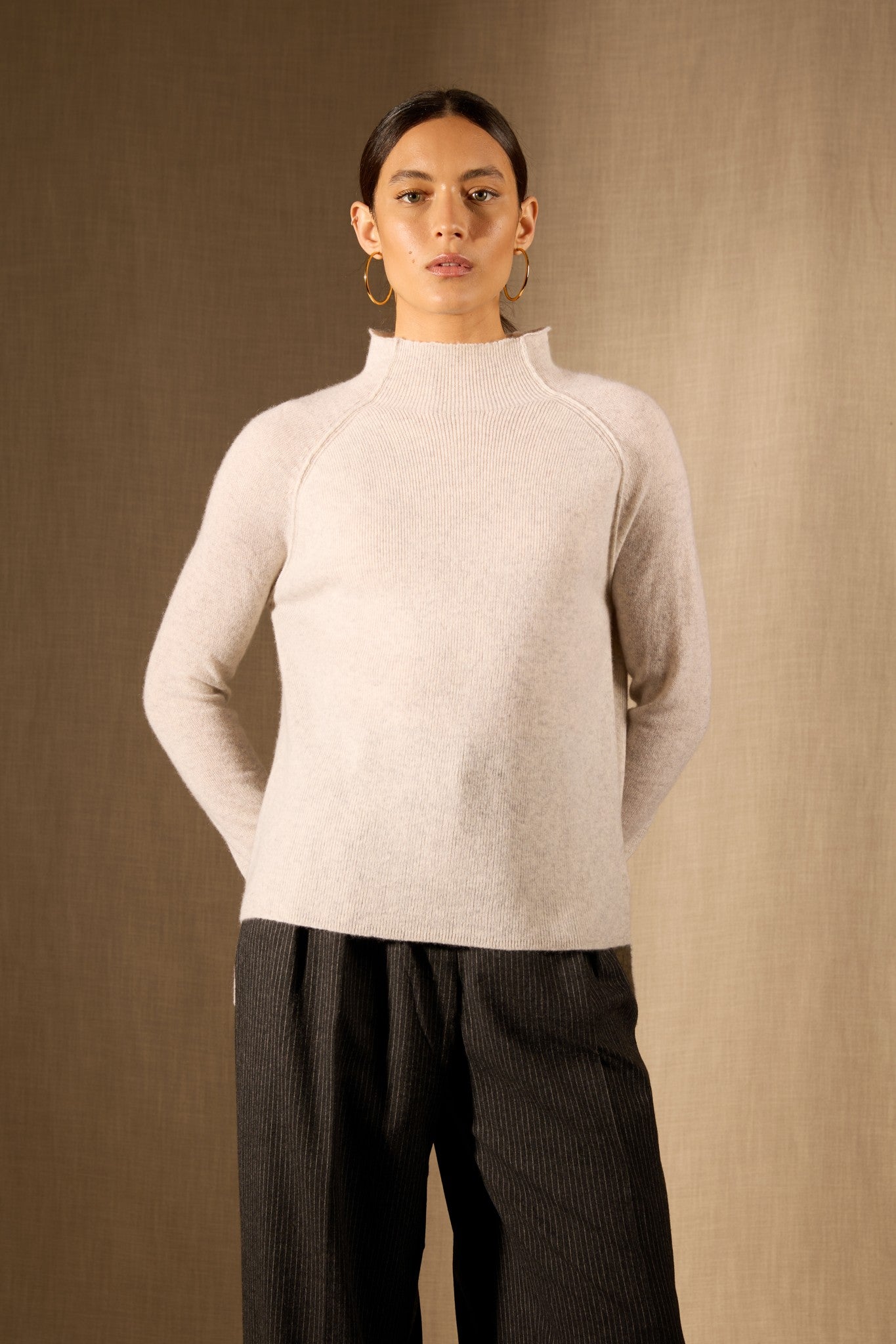 mollayra pull col montant gris perle chiné 100% cachemire