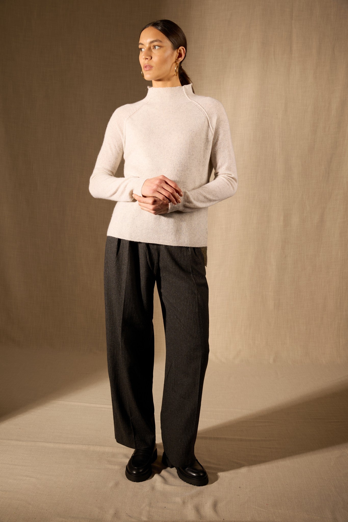 mollayra pull col montant gris perle chiné 100% cachemire