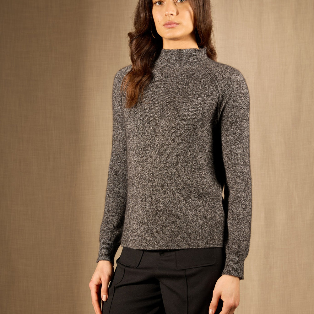 mollayra pull col montant noir/blanc 100% cachemire
