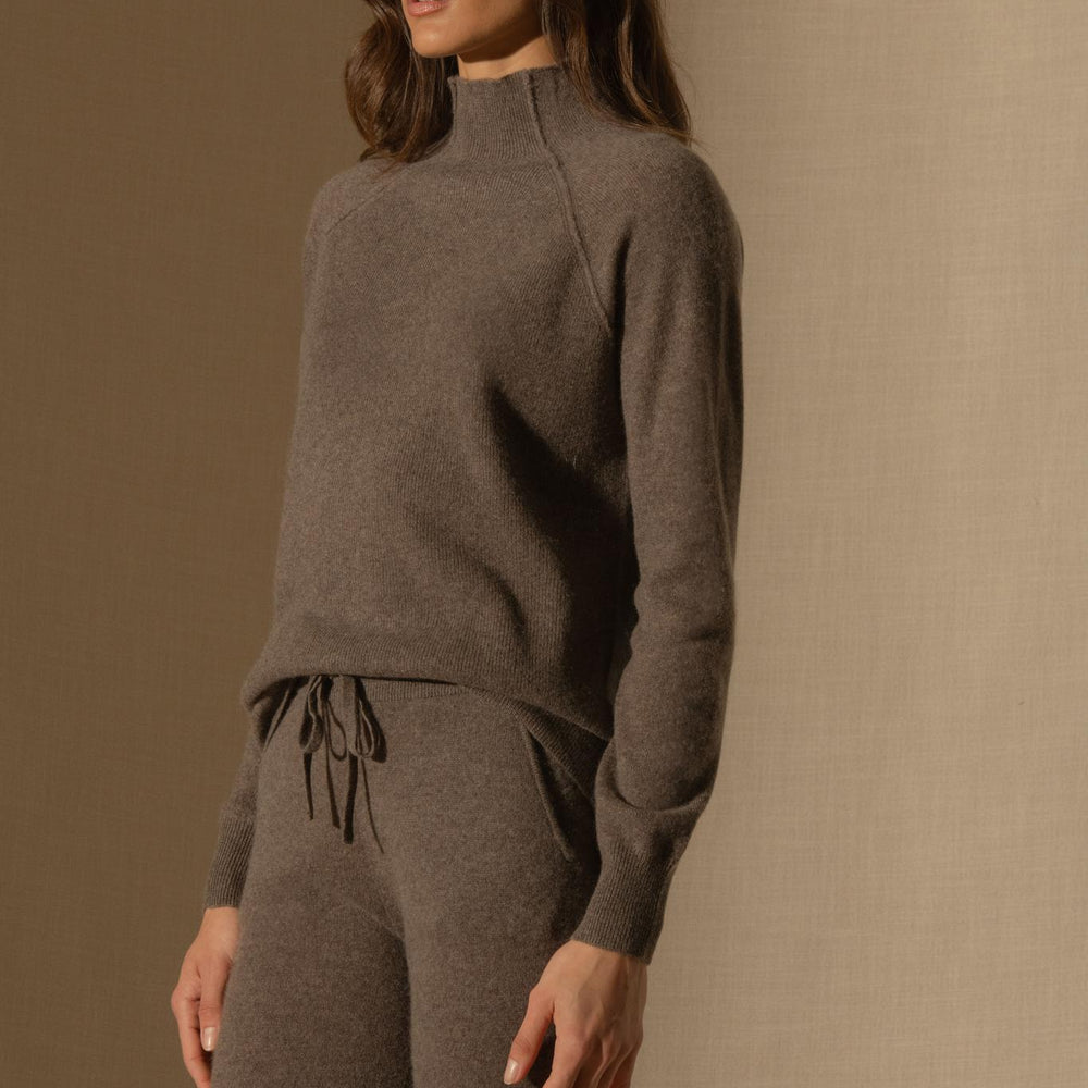 MOLLAYRA pull col montant taupe chiné 100% cachemire