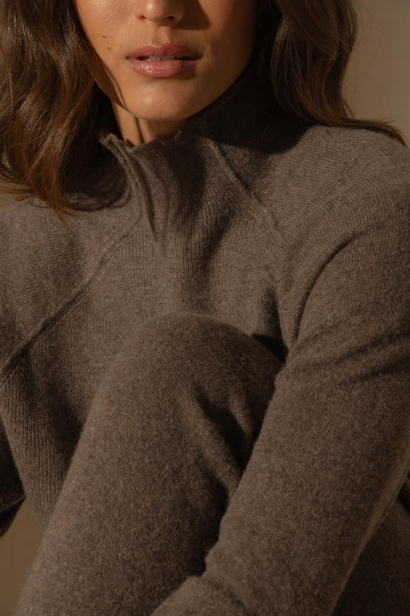 MOLLAYRA pull col montant taupe chiné 100% cachemire