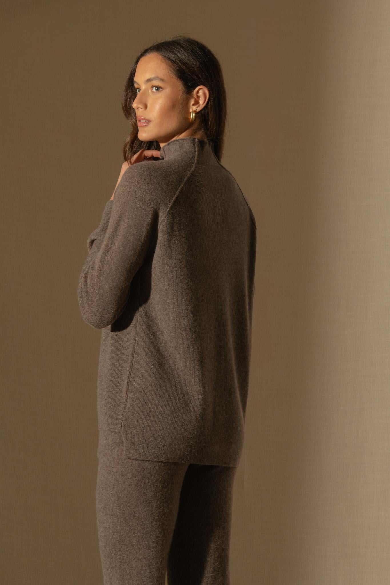 MOLLAYRA pull col montant taupe chiné 100% cachemire