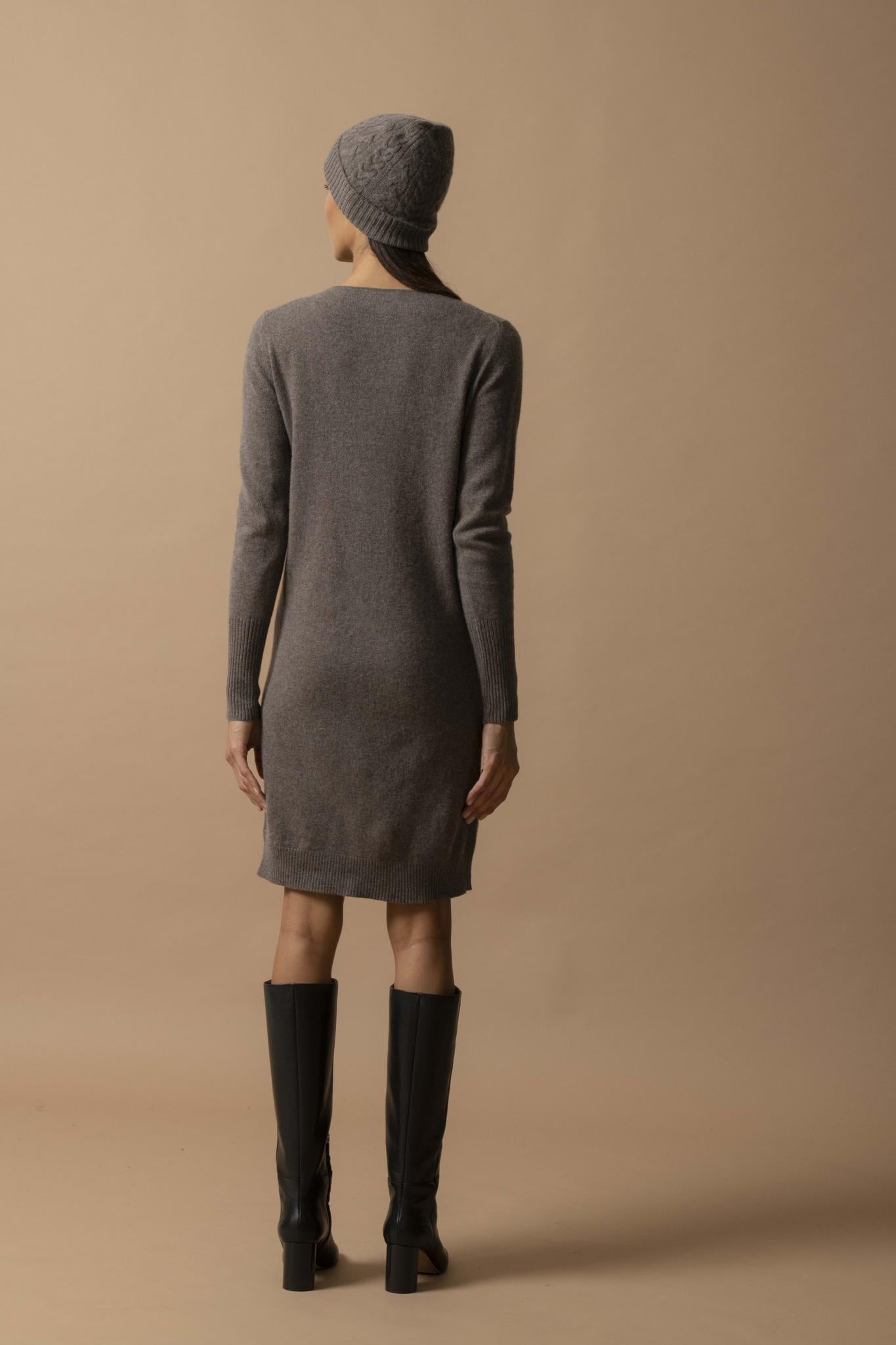 MOLLI robe col rond taupe chiné 100% cachemire