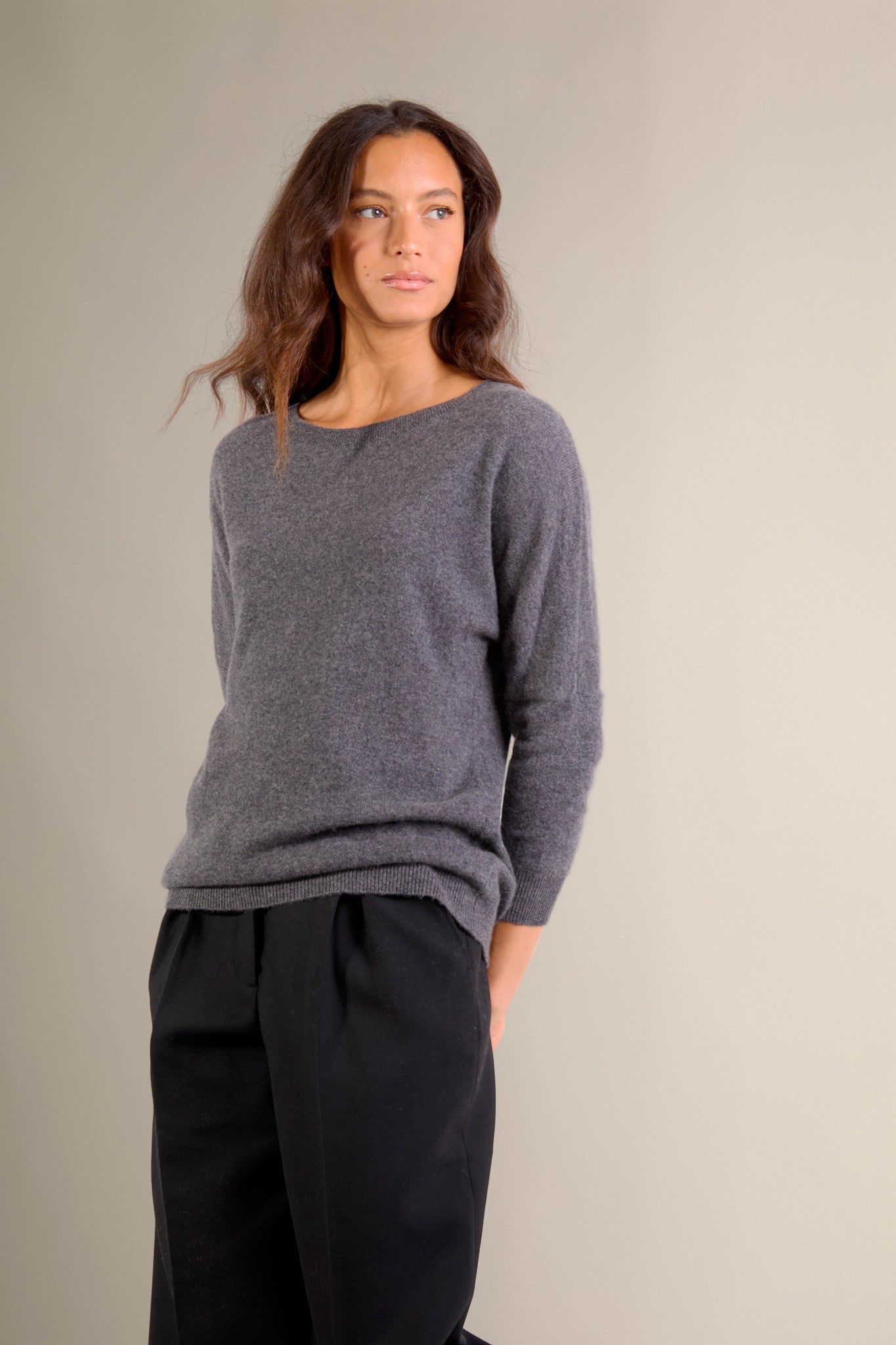 molly pull chauve souris anthracite chiné 100% cachemire