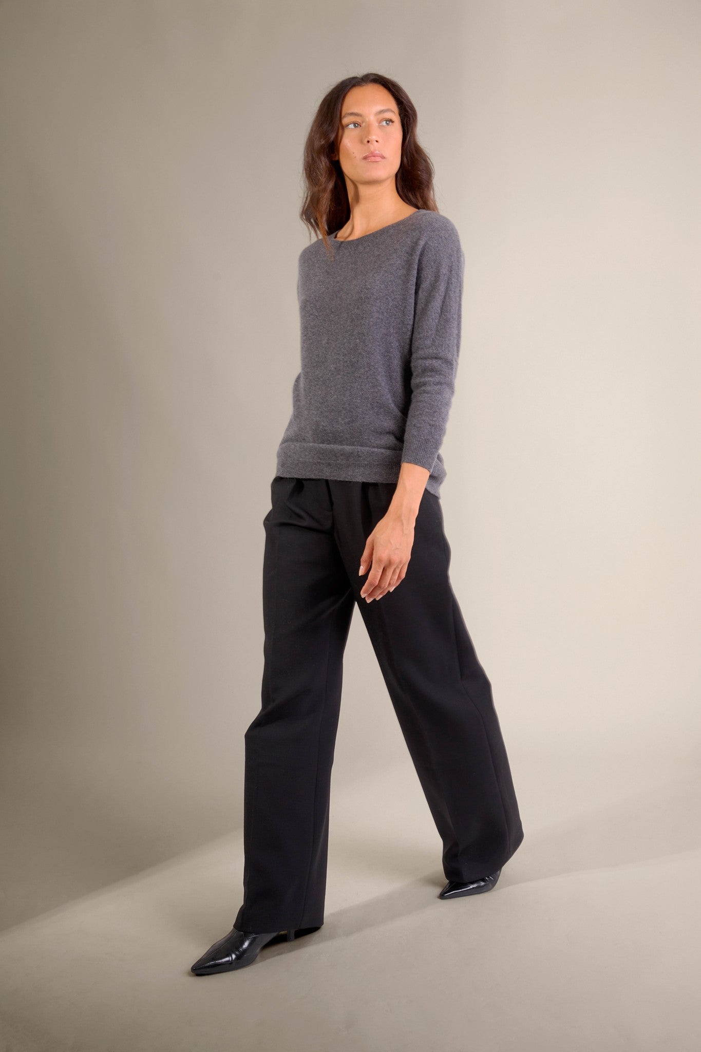 molly pull chauve souris anthracite chiné 100% cachemire