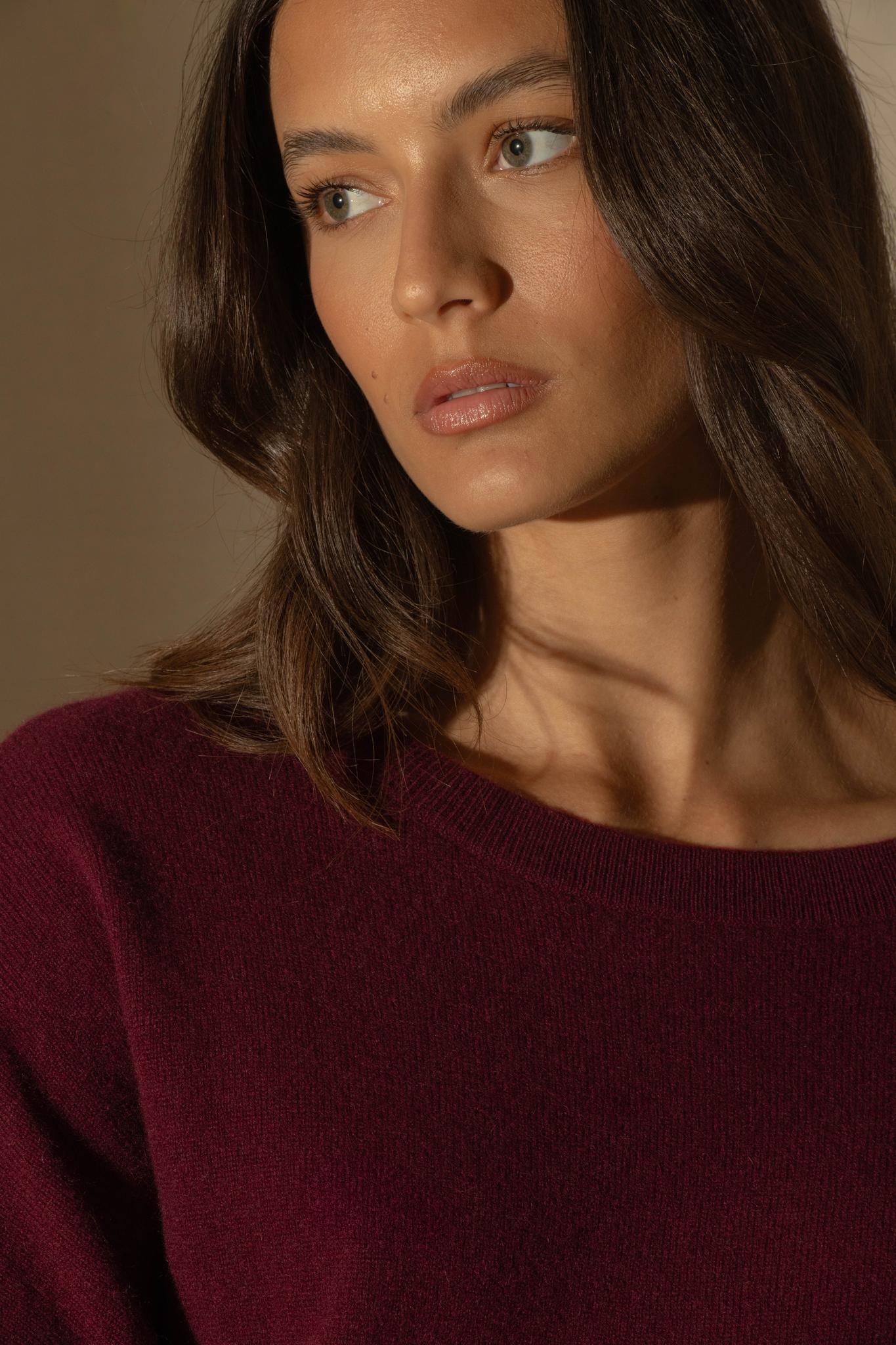 MOLLY pull chauve souris bordeaux 100% cachemire