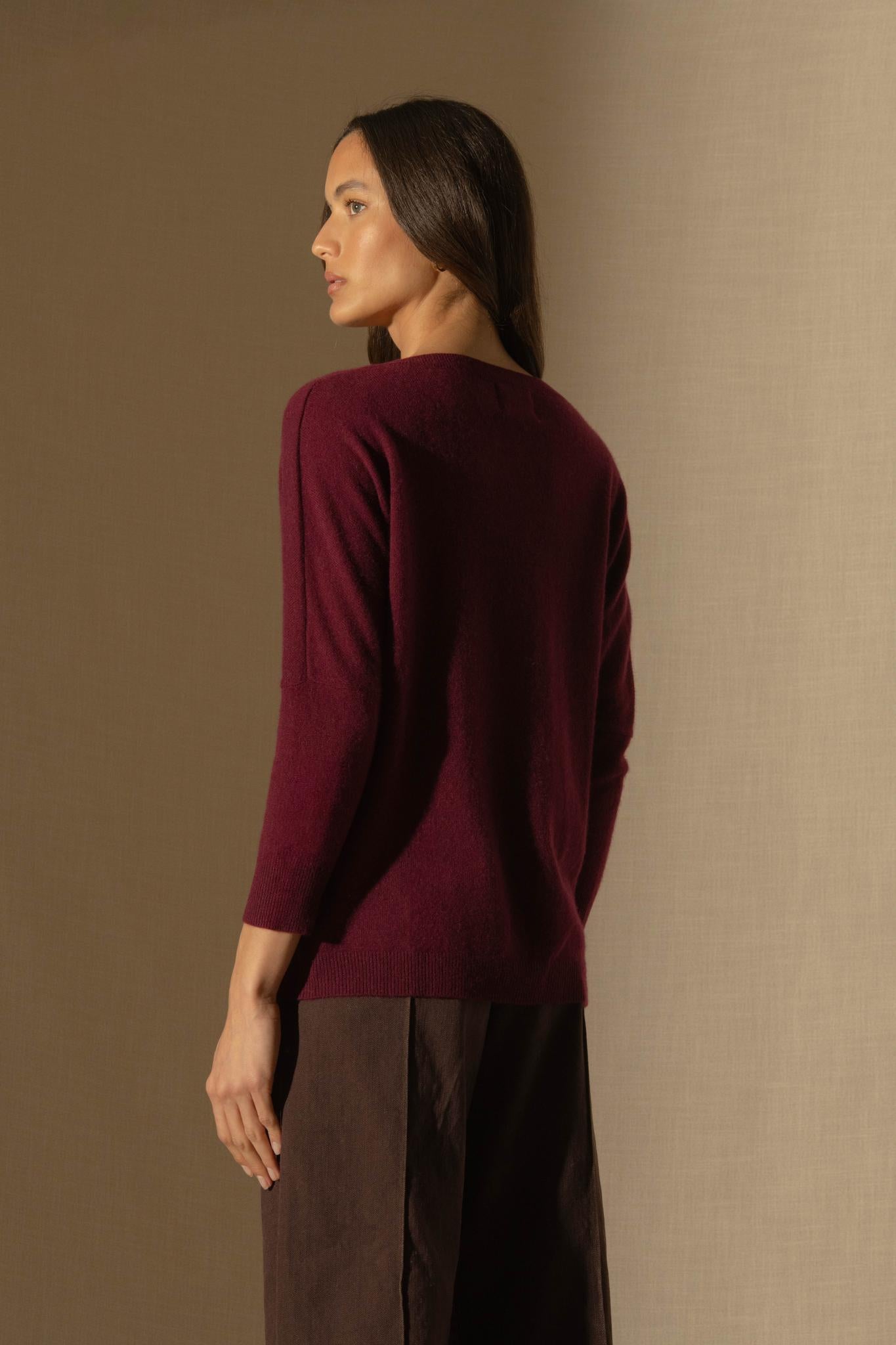 MOLLY pull chauve souris bordeaux 100% cachemire