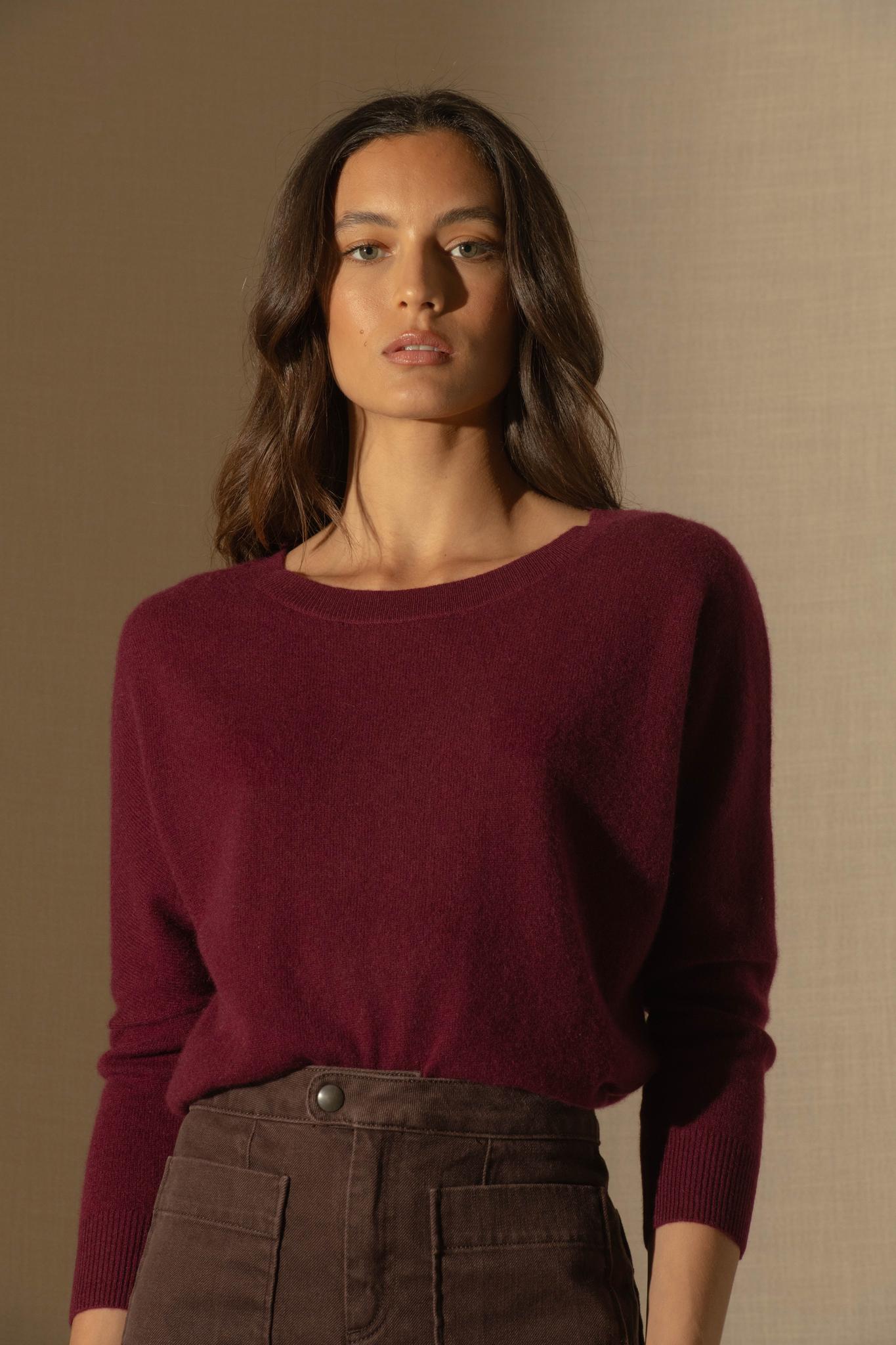 MOLLY pull chauve souris bordeaux 100% cachemire