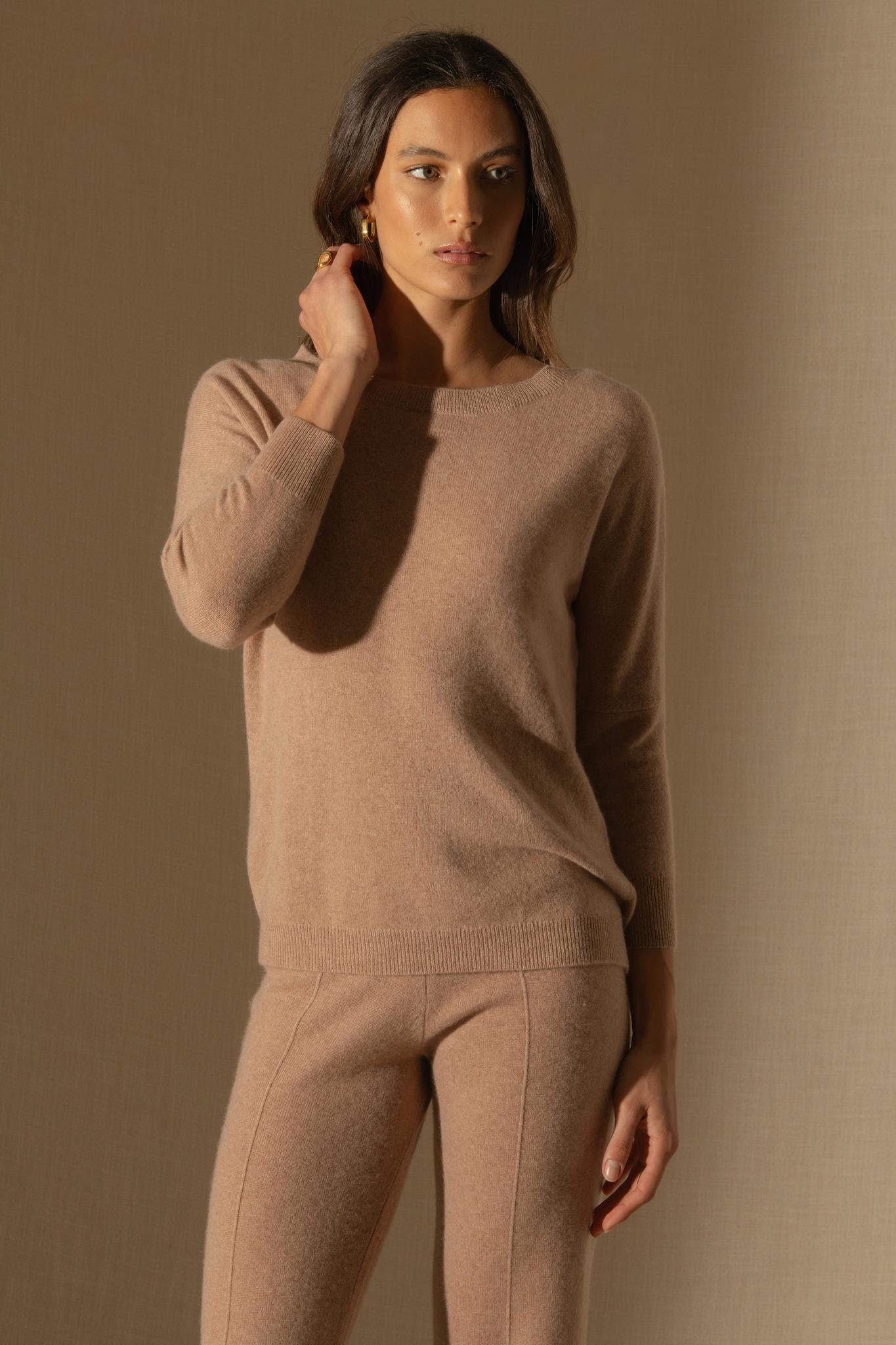 MOLLY pull chauve souris camel chiné 100% cachemire