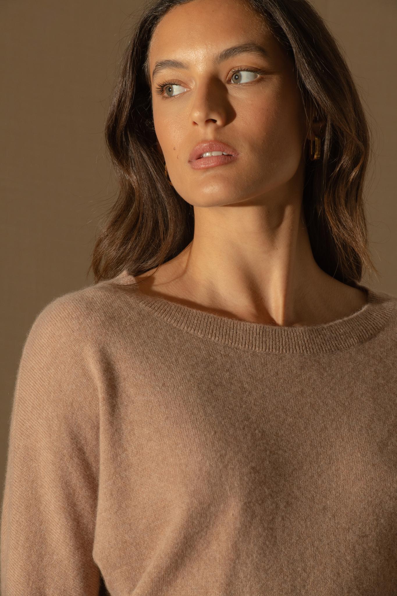 MOLLY pull chauve souris camel chiné 100% cachemire