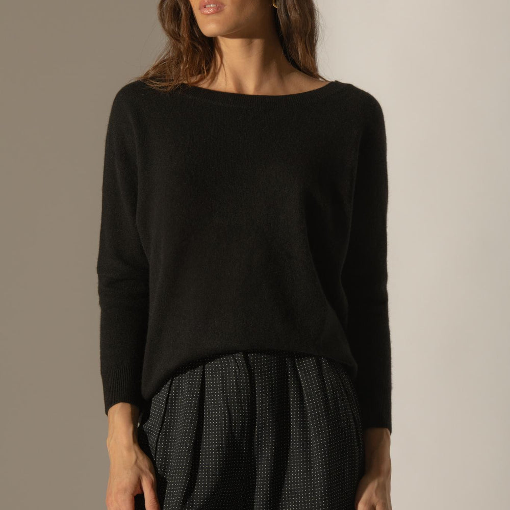 MOLLY pull chauve souris noir 100% cachemire