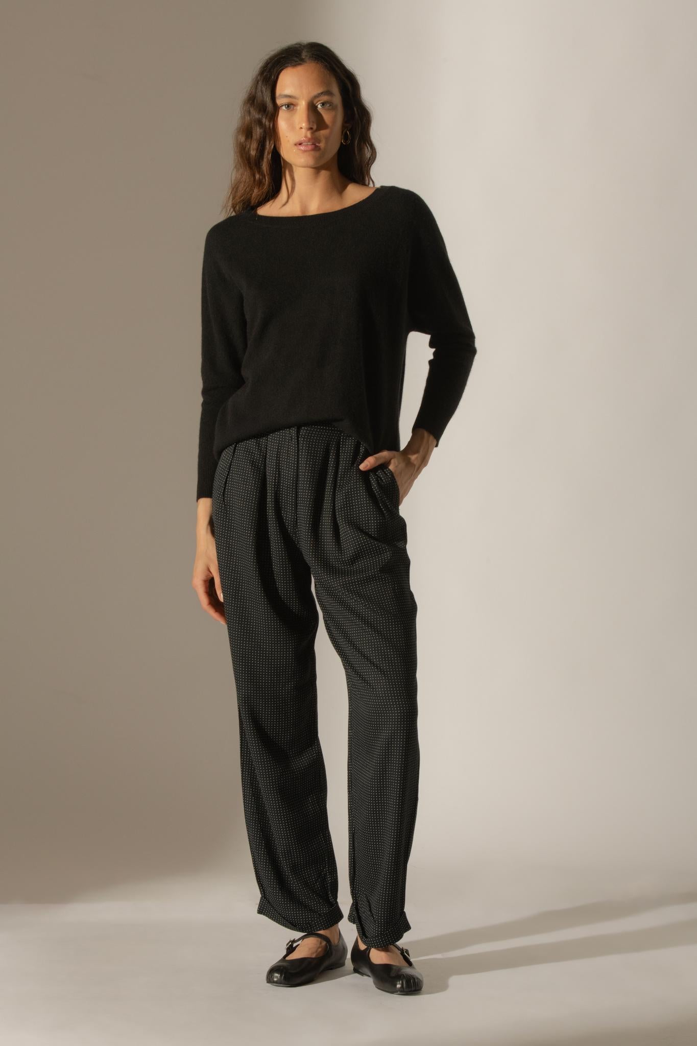 MOLLY pull chauve souris noir 100% cachemire