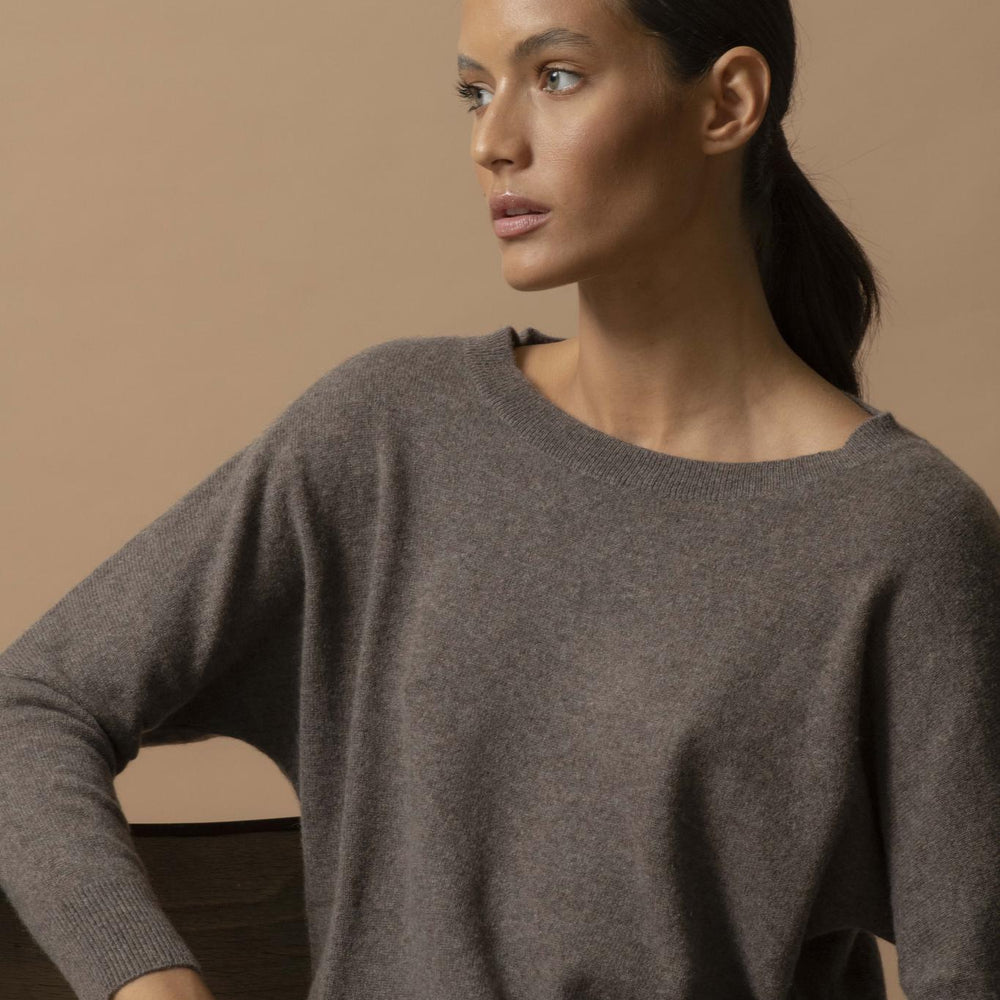 MOLLY pull chauve souris taupe chiné 100% cachemire