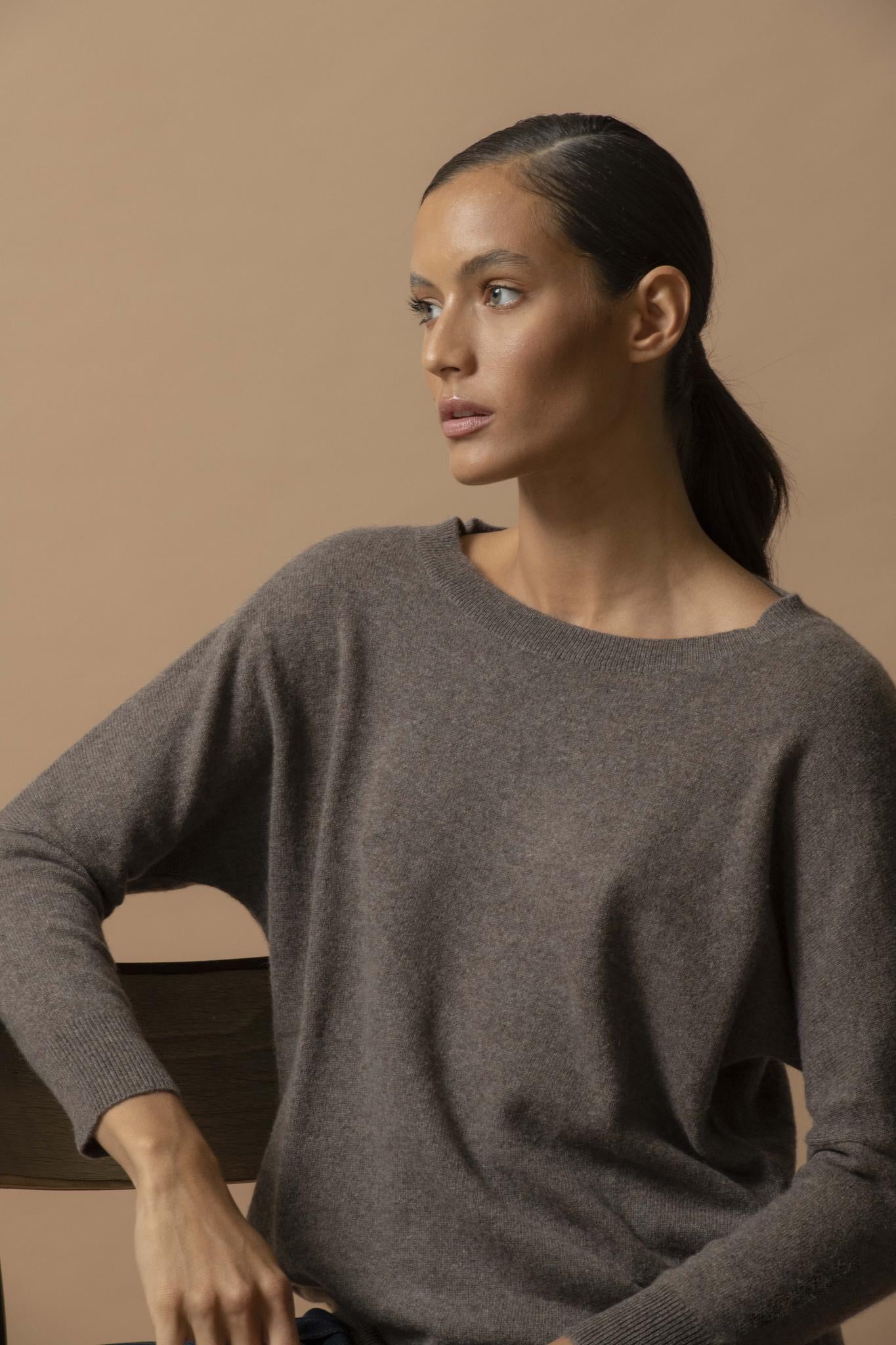 MOLLY pull chauve souris taupe chiné 100% cachemire