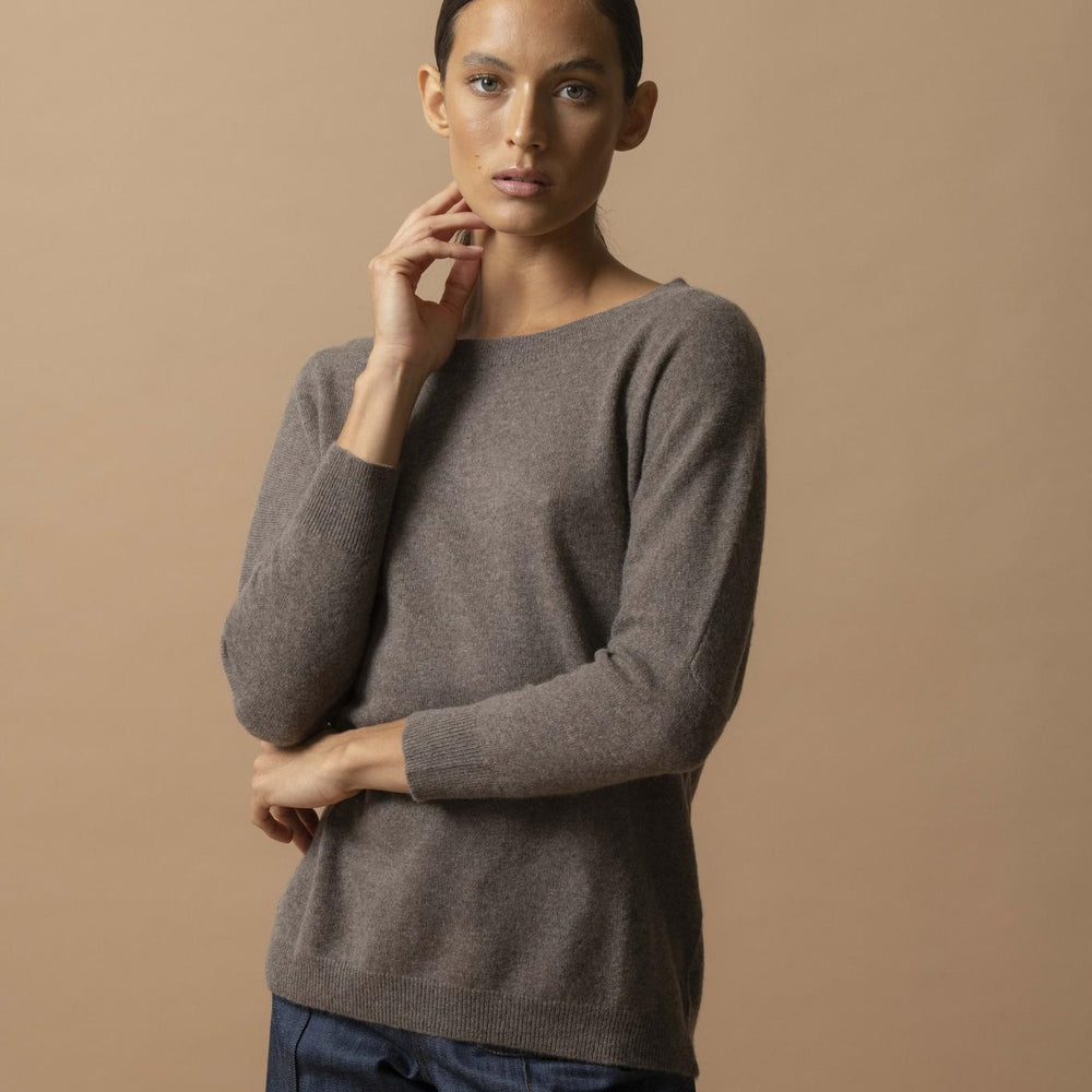 MOLLY pull chauve souris taupe chiné 100% cachemire