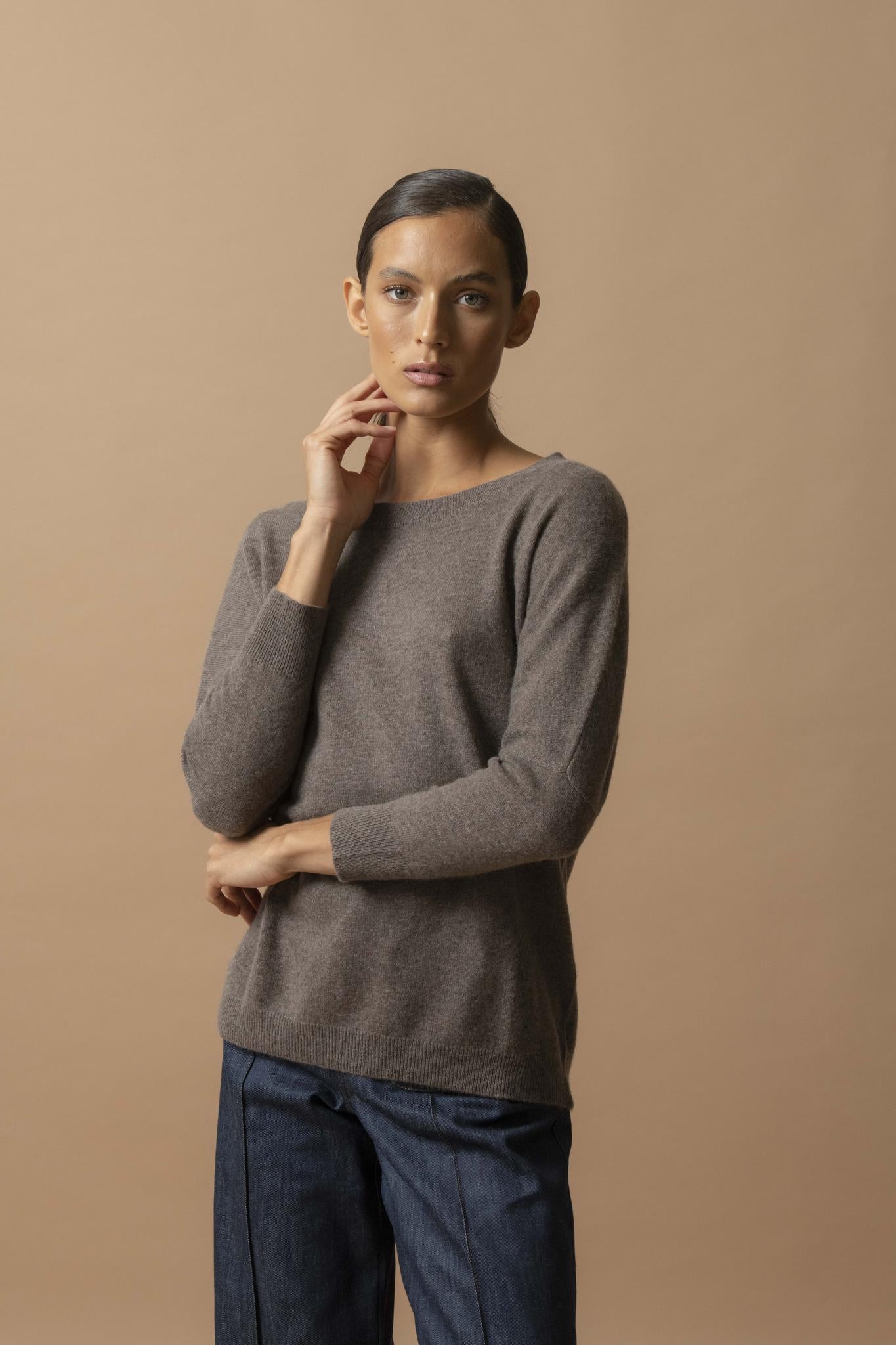 MOLLY pull chauve souris taupe chiné 100% cachemire