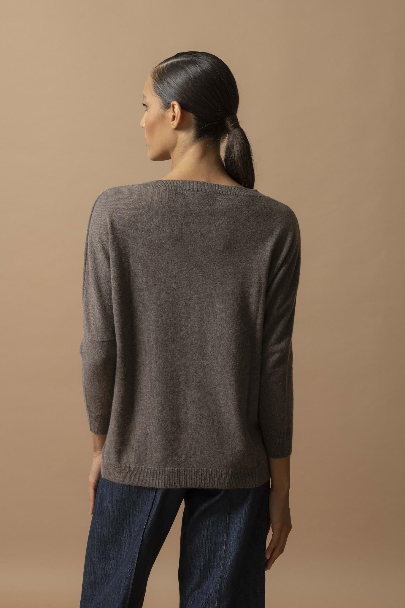 MOLLY pull chauve souris taupe chiné 100% cachemire