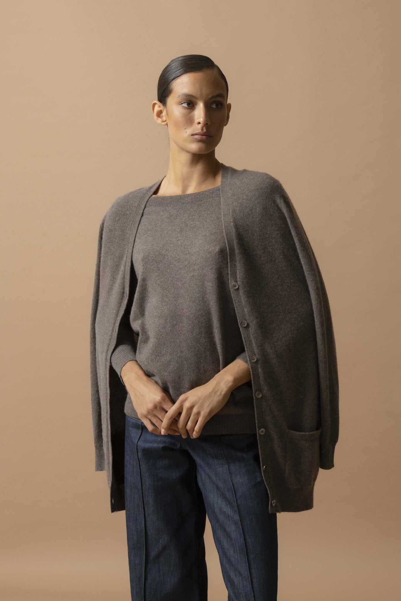 MOLLY pull chauve souris taupe chiné 100% cachemire