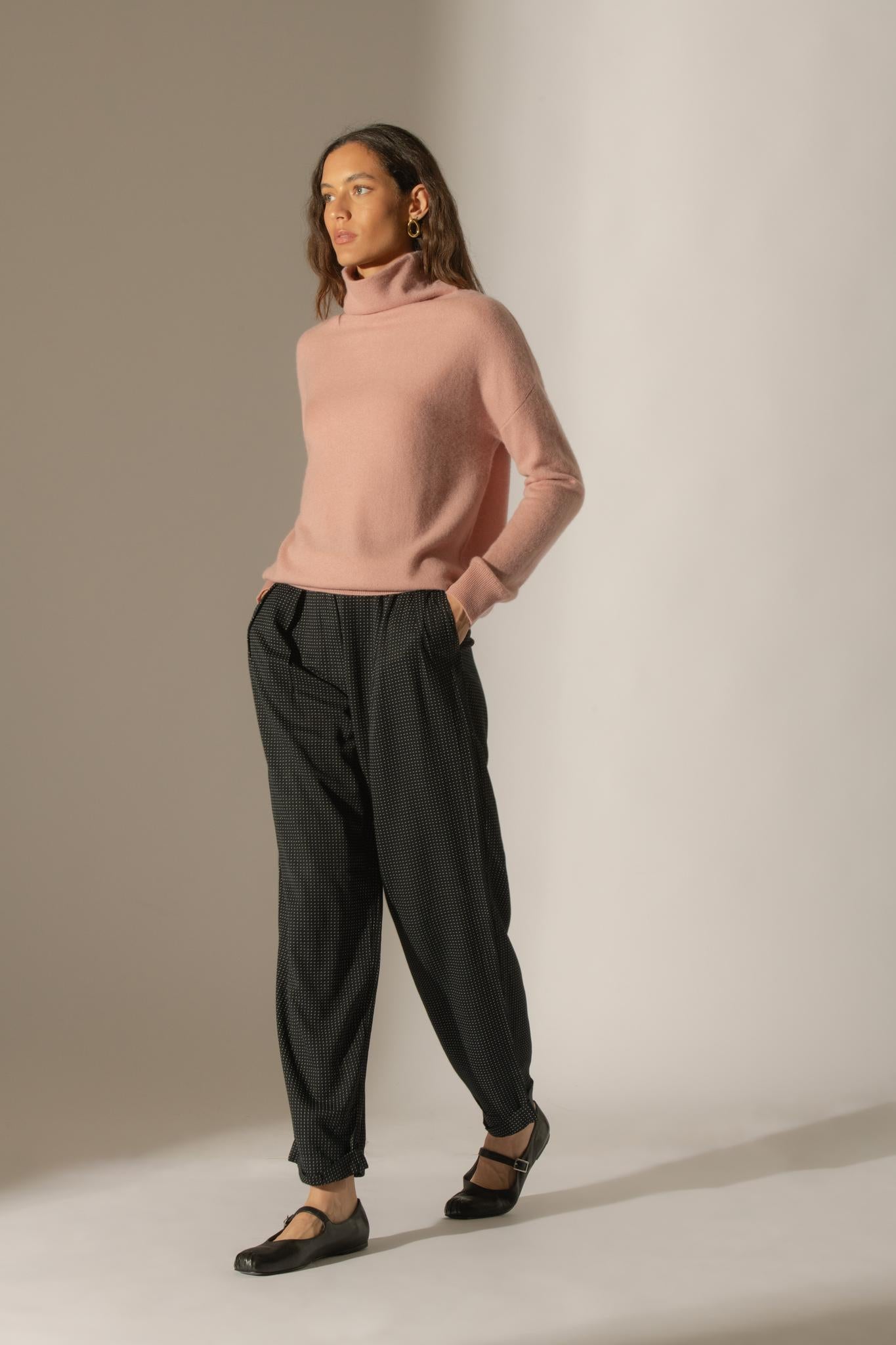NETHAN pull col montant bois de rose 100% cachemire