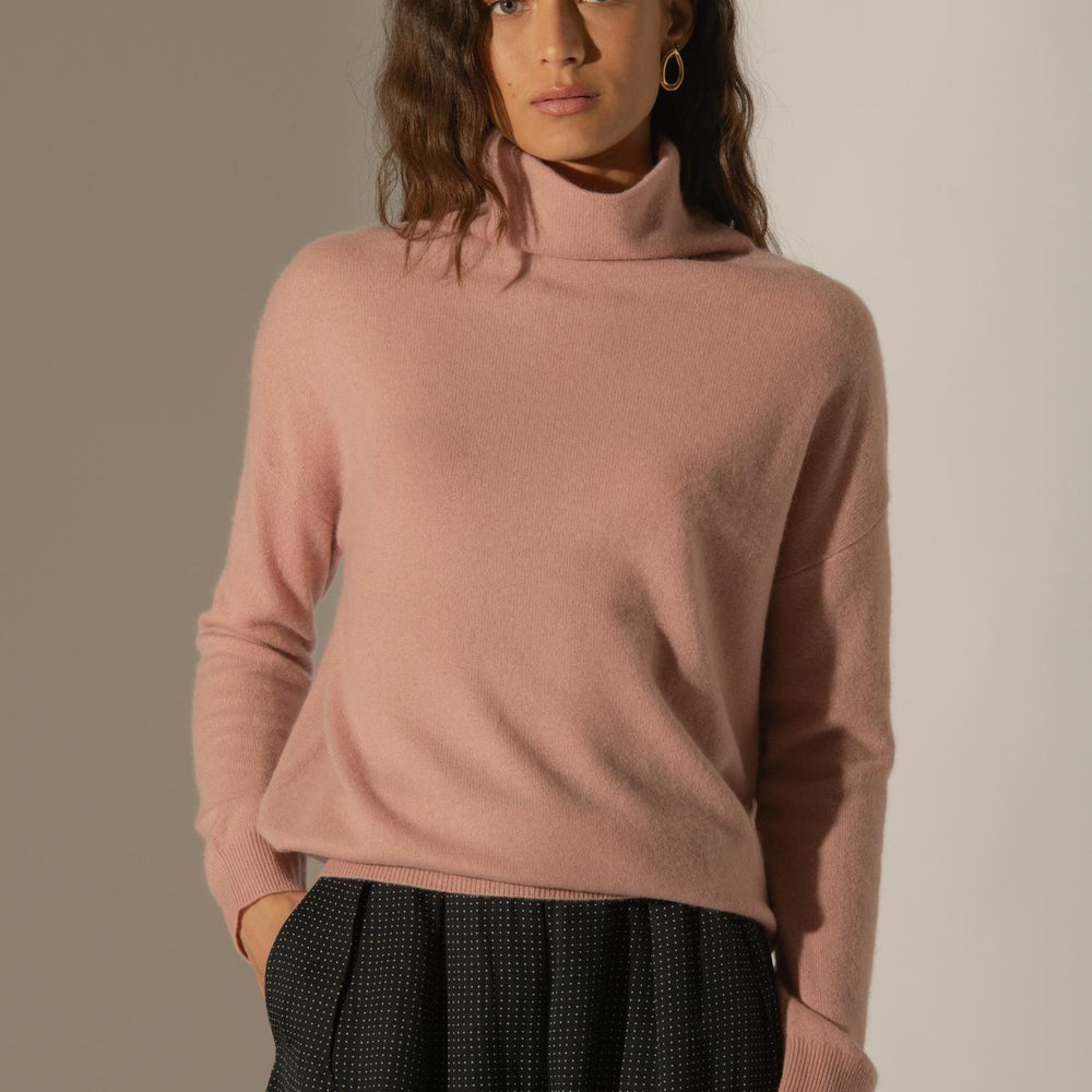 NETHAN pull col montant bois de rose 100% cachemire