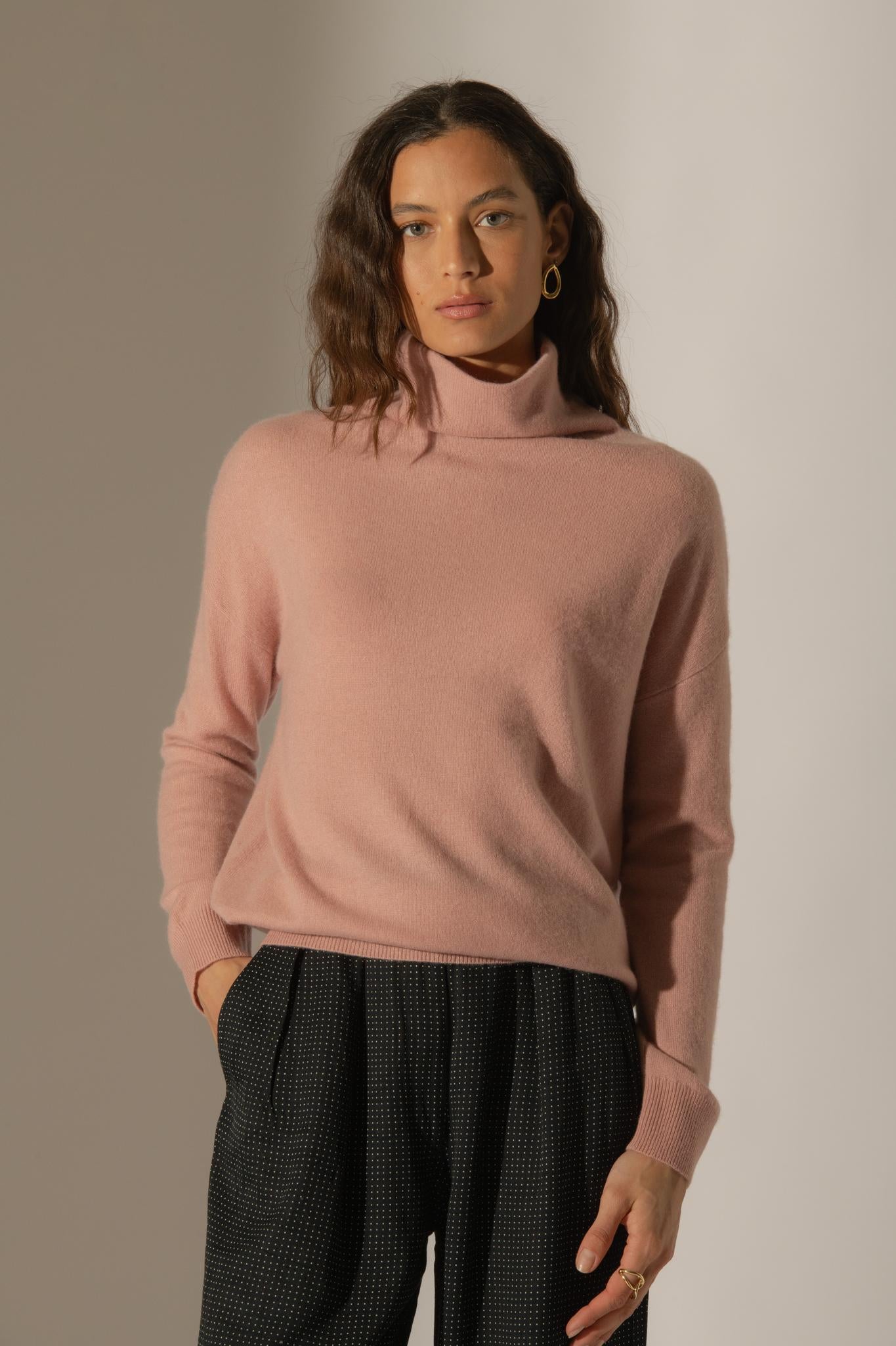 NETHAN pull col montant bois de rose 100% cachemire