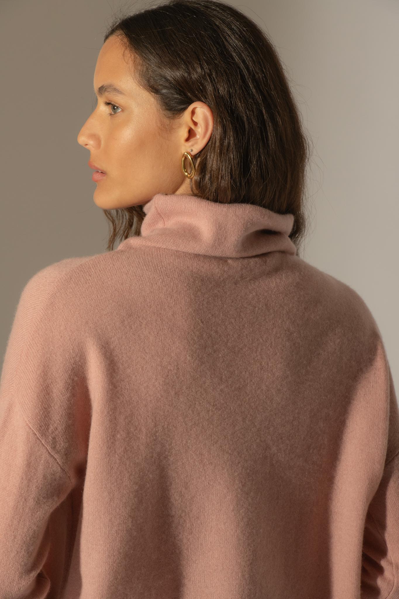 NETHAN pull col montant bois de rose 100% cachemire
