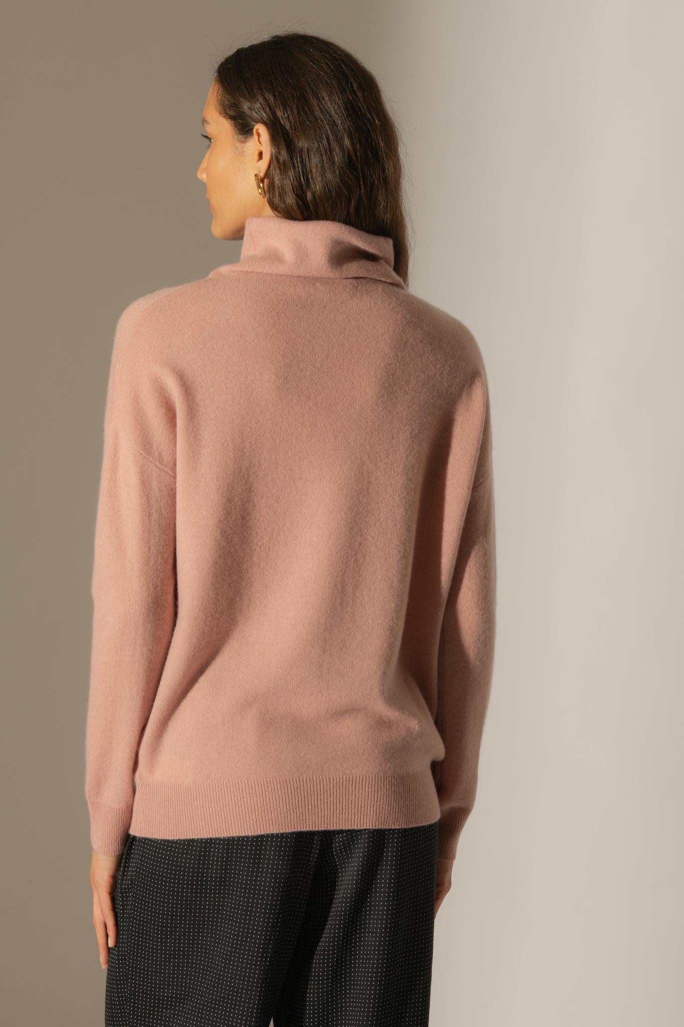 NETHAN pull col montant bois de rose 100% cachemire