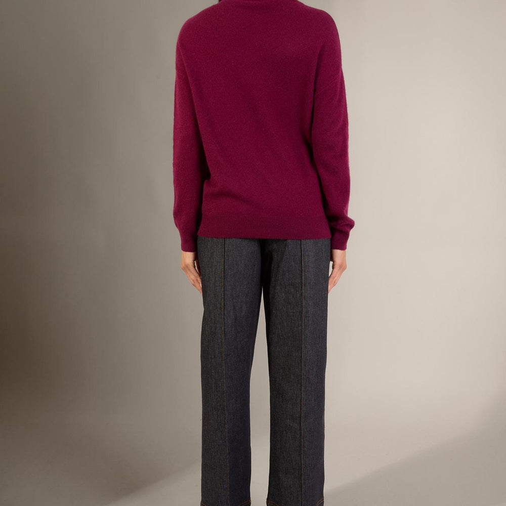 NETHAN pull col montant bordeaux 100% cachemire