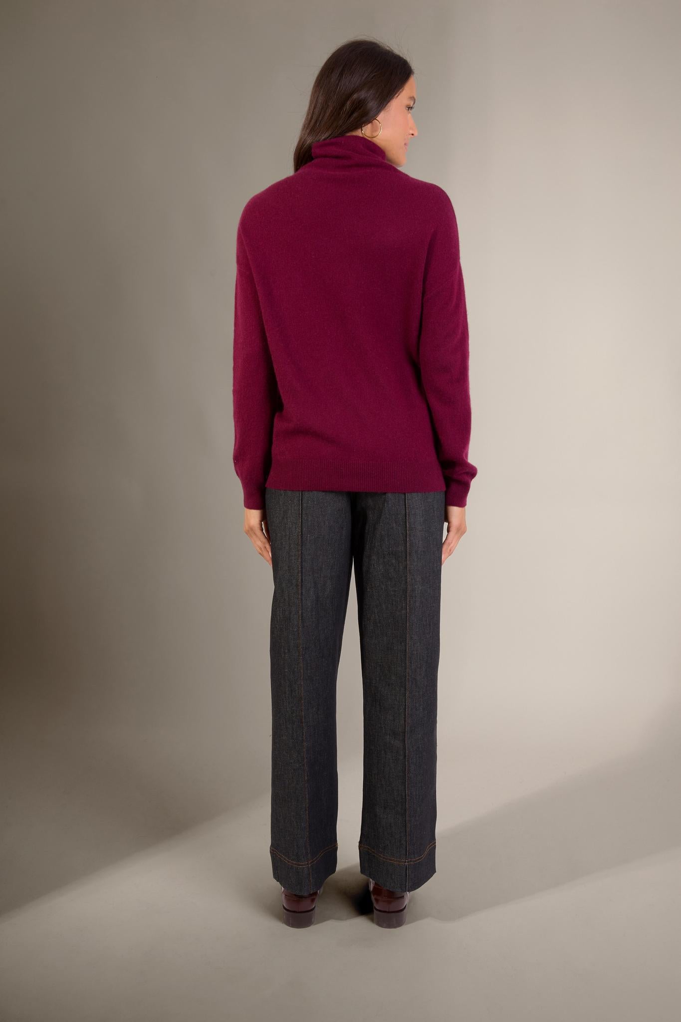 NETHAN pull col montant bordeaux 100% cachemire