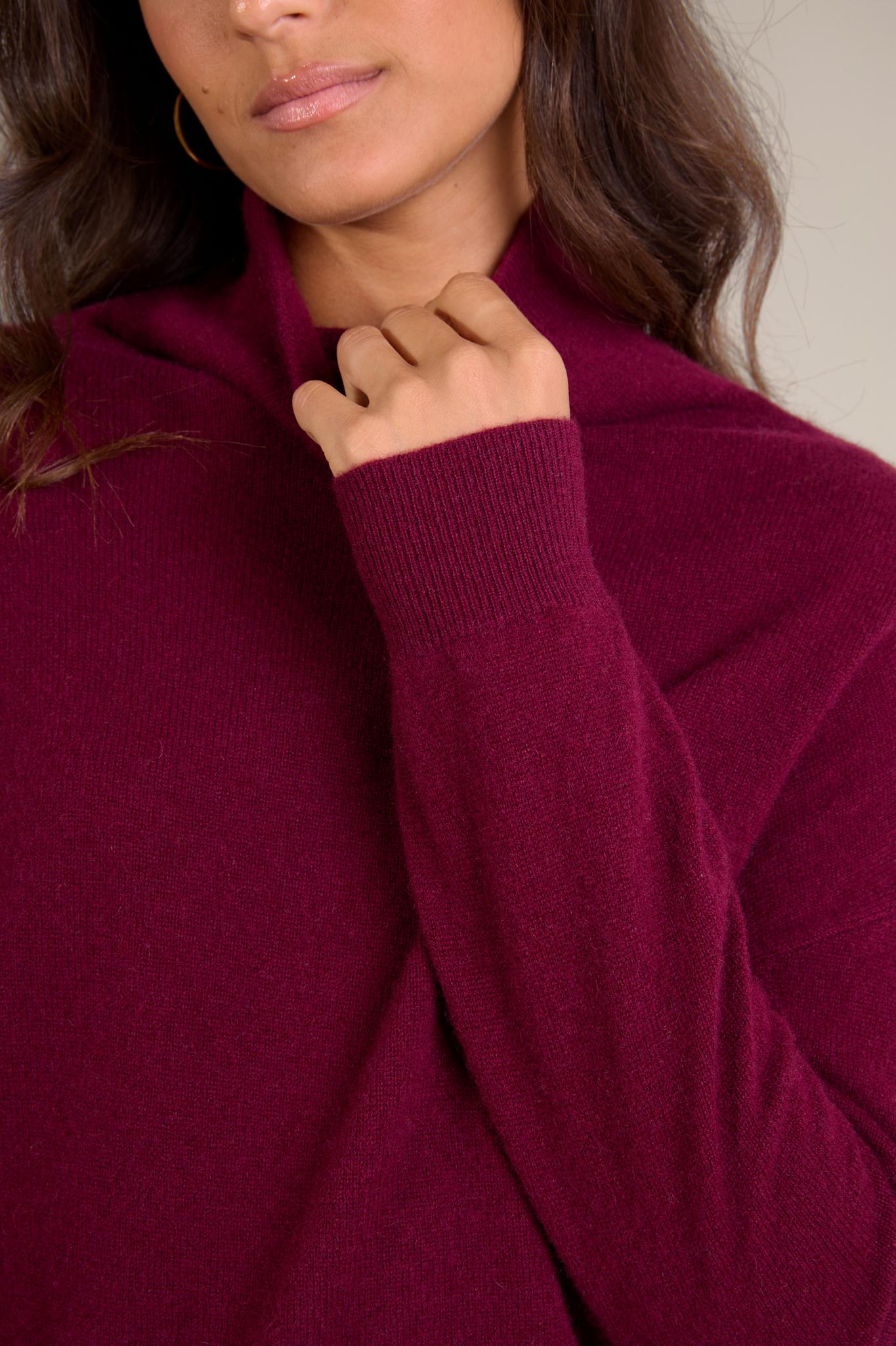 NETHAN pull col montant bordeaux 100% cachemire