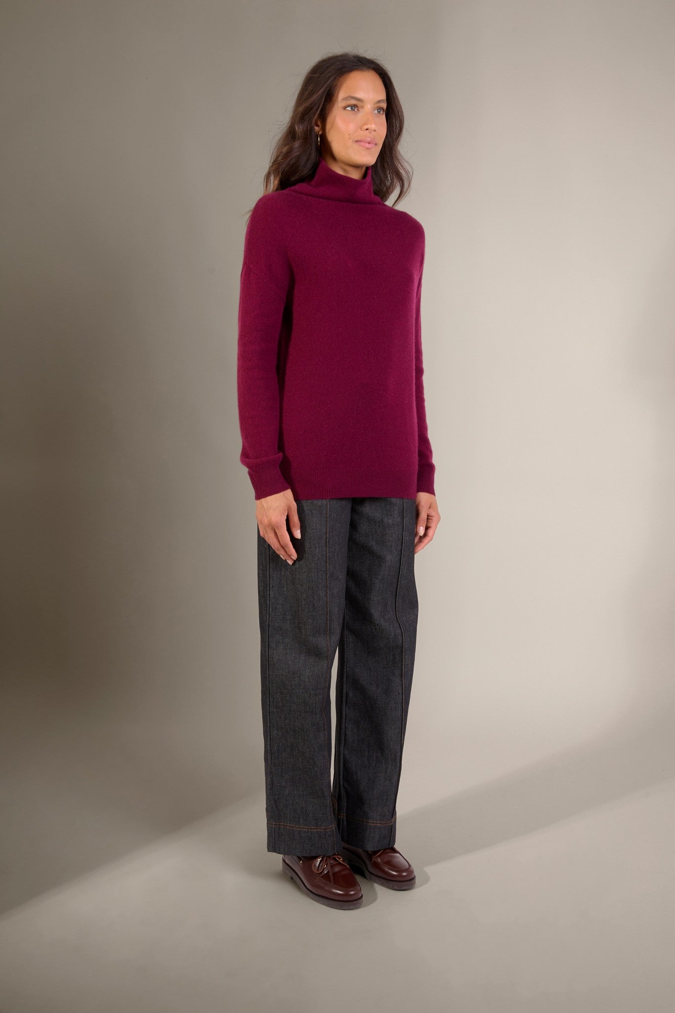 nethan pull col montant bordeaux 100% cachemire