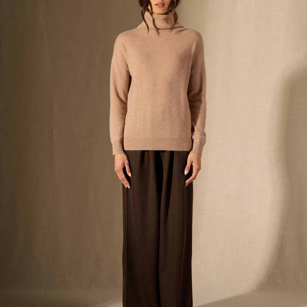 NETHAN pull col montant camel chiné 100% cachemire