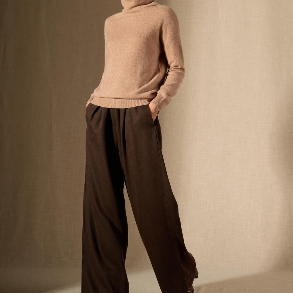 NETHAN pull col montant camel chiné 100% cachemire