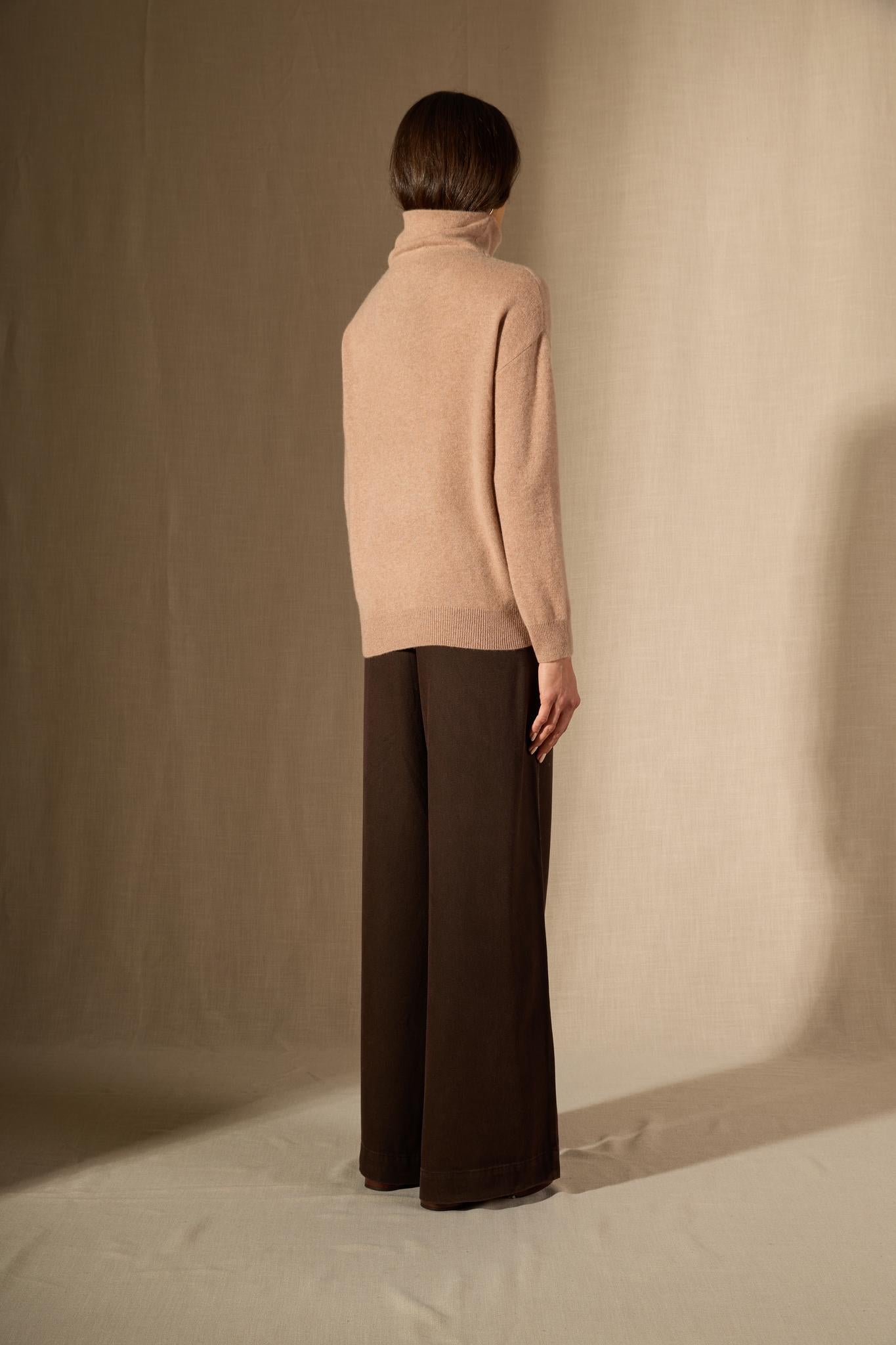 NETHAN pull col montant camel chiné 100% cachemire