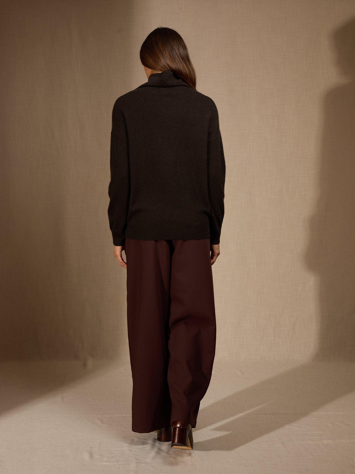 NETHAN pull col montant choco chiné 100% cachemire