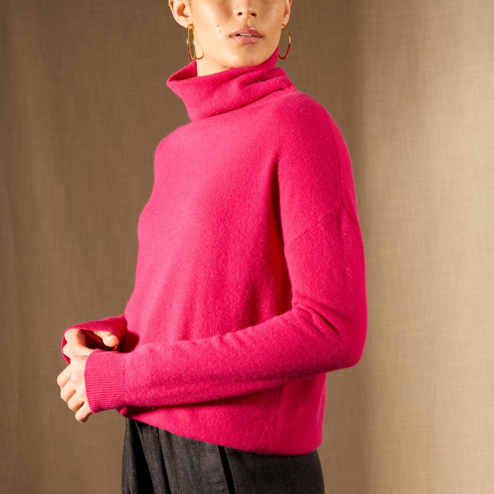NETHAN pull col montant fuchsia 100% cachemire