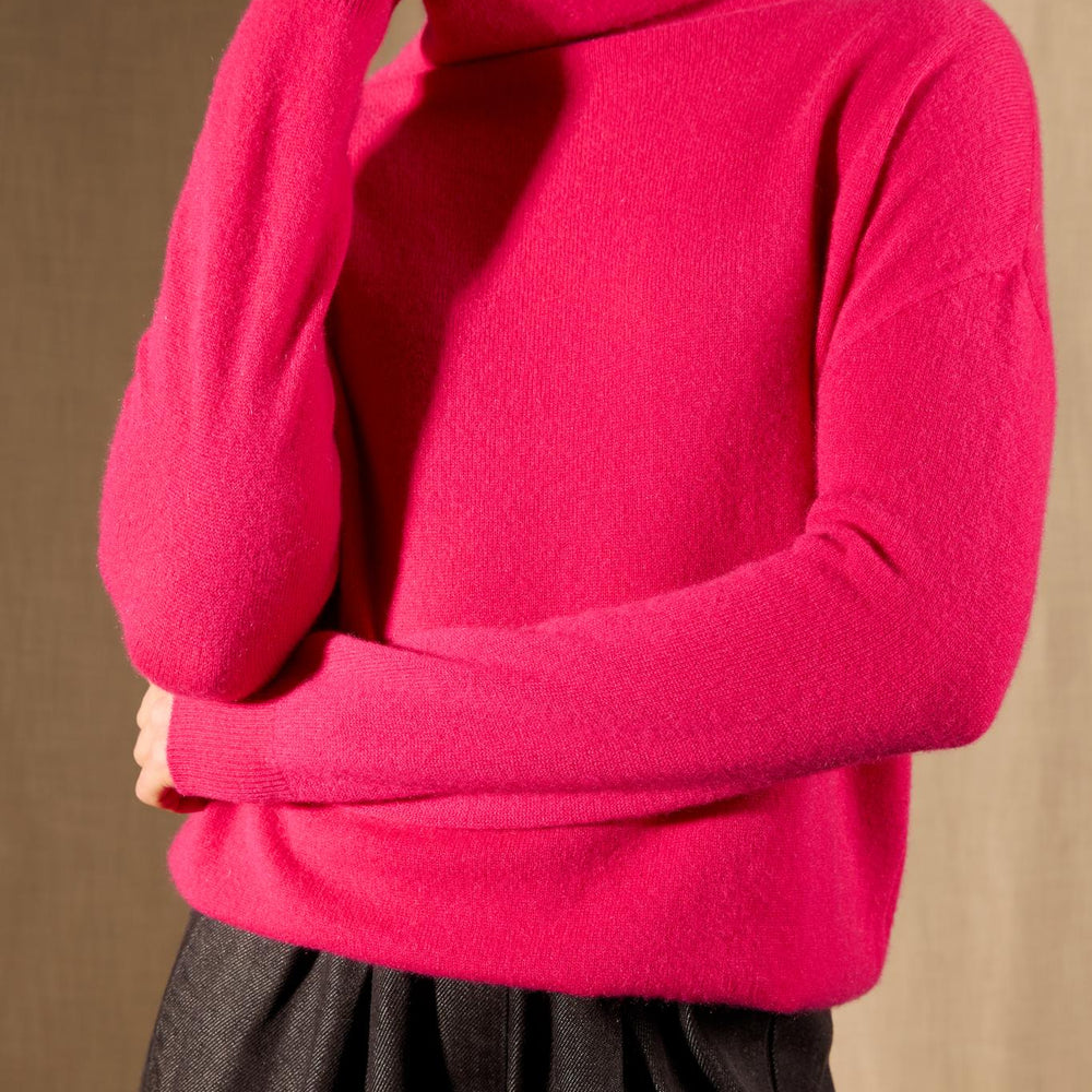 NETHAN pull col montant fuchsia 100% cachemire